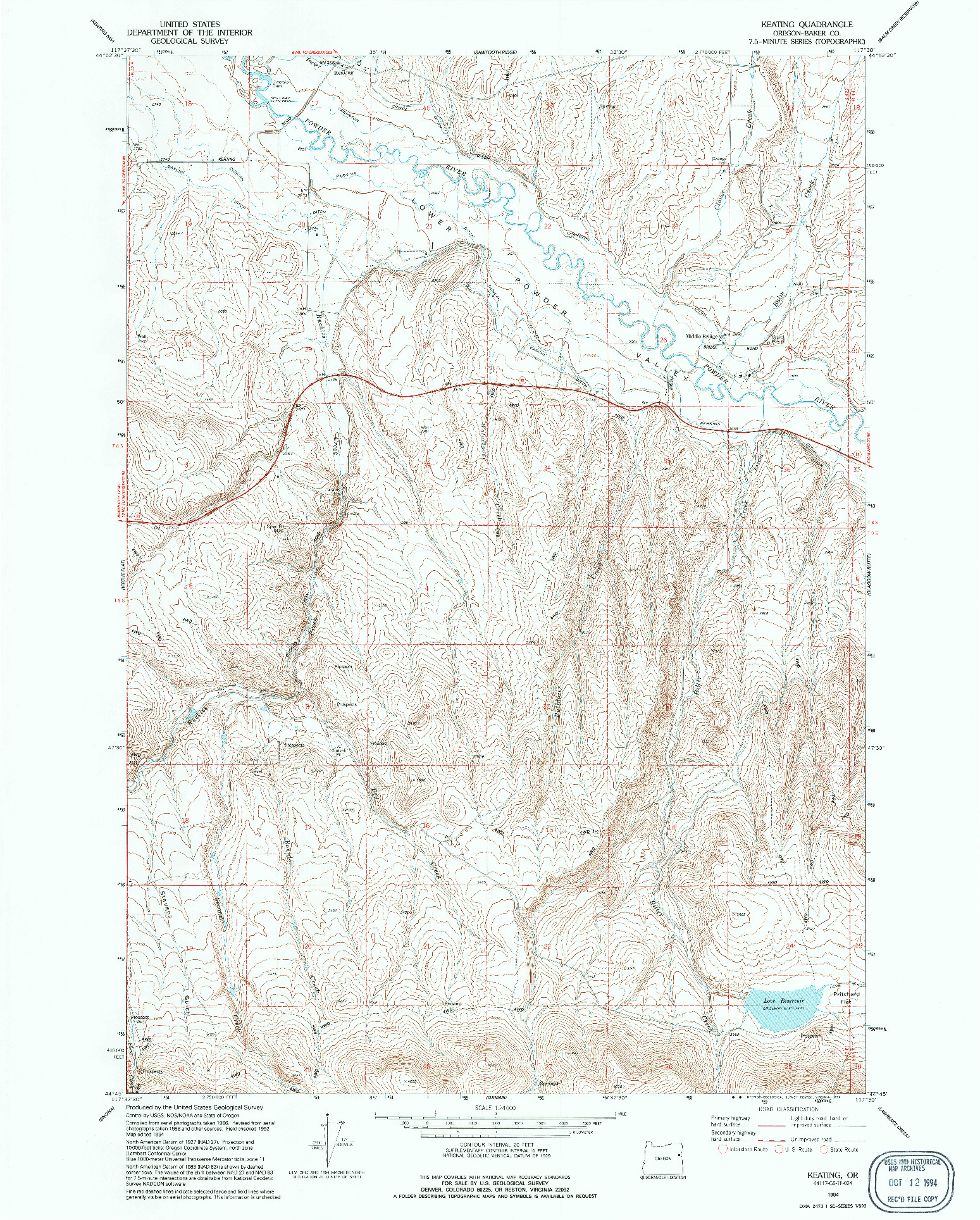 USGS 1:24000-SCALE QUADRANGLE FOR KEATING, OR 1994