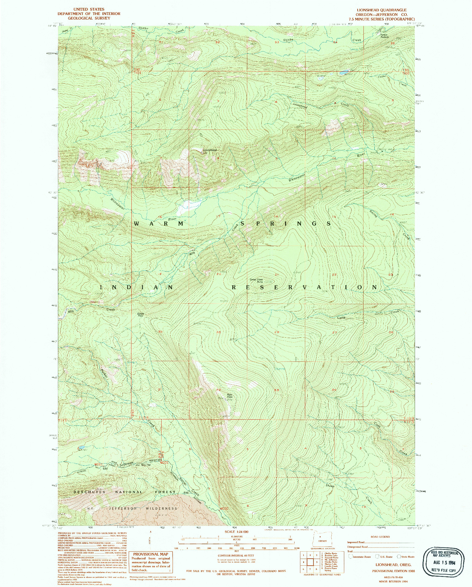 USGS 1:24000-SCALE QUADRANGLE FOR LIONSHEAD, OR 1988