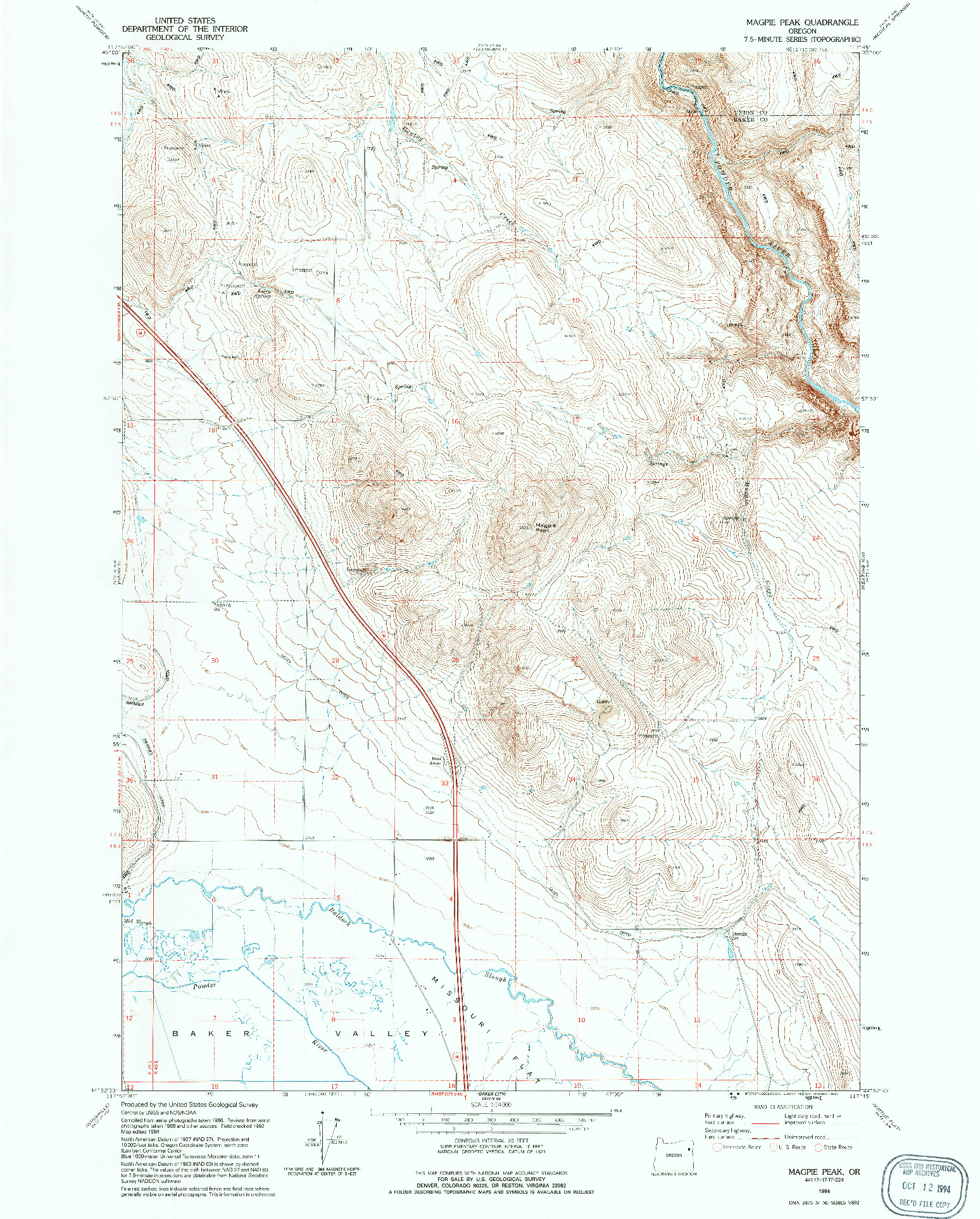 USGS 1:24000-SCALE QUADRANGLE FOR MAGPIE PEAK, OR 1994