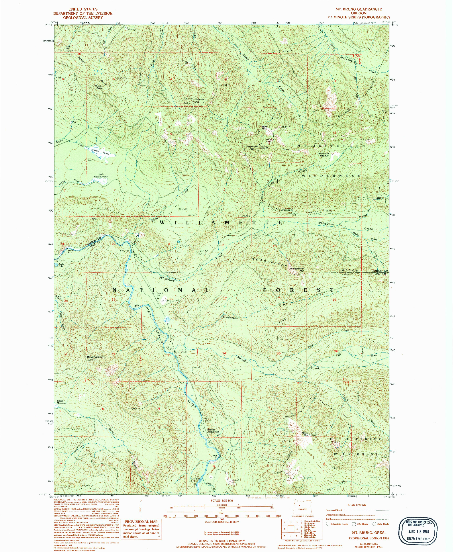USGS 1:24000-SCALE QUADRANGLE FOR MT. BRUNO, OR 1988