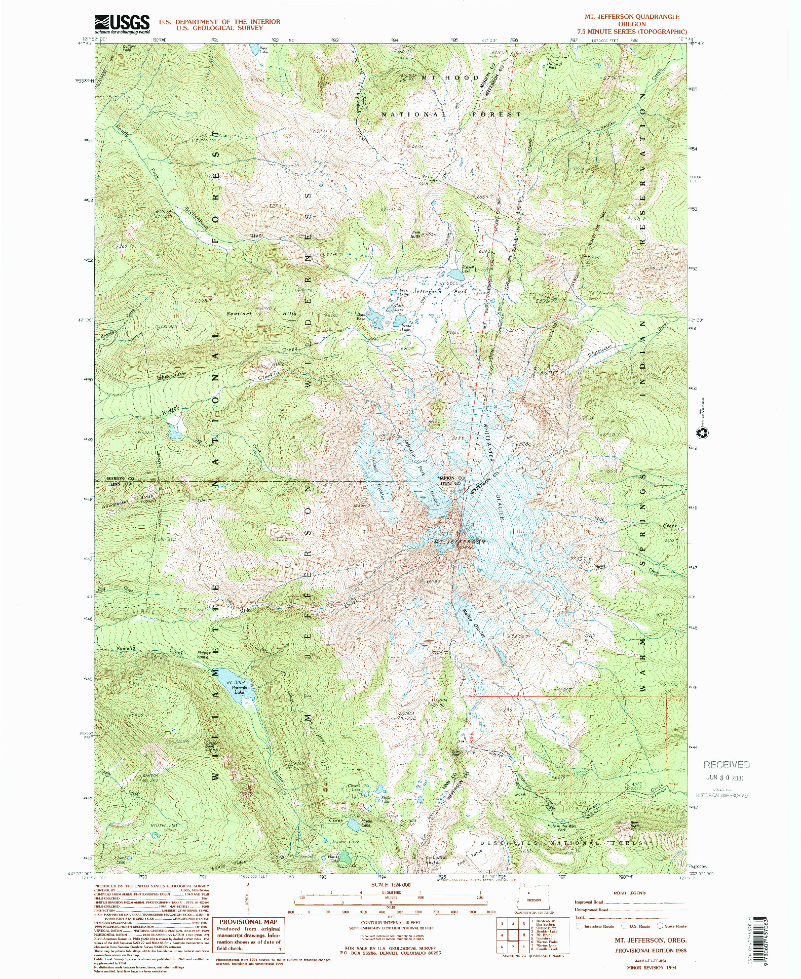 USGS 1:24000-SCALE QUADRANGLE FOR MT. JEFFERSON, OR 1988