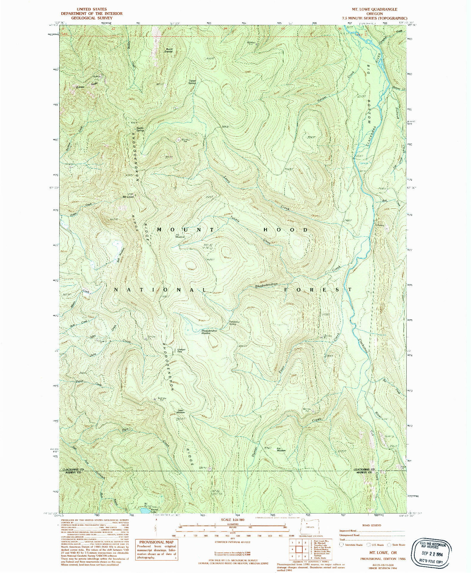 USGS 1:24000-SCALE QUADRANGLE FOR MT. LOWE, OR 1986