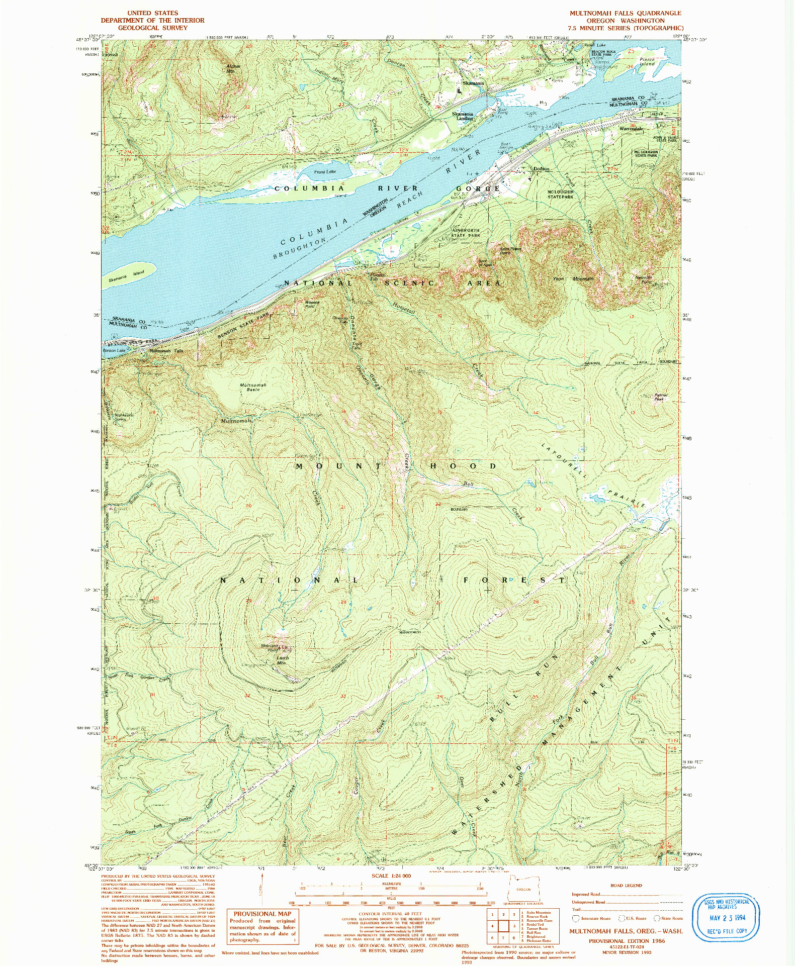 USGS 1:24000-SCALE QUADRANGLE FOR MULTNOMAH FALLS, OR 1986