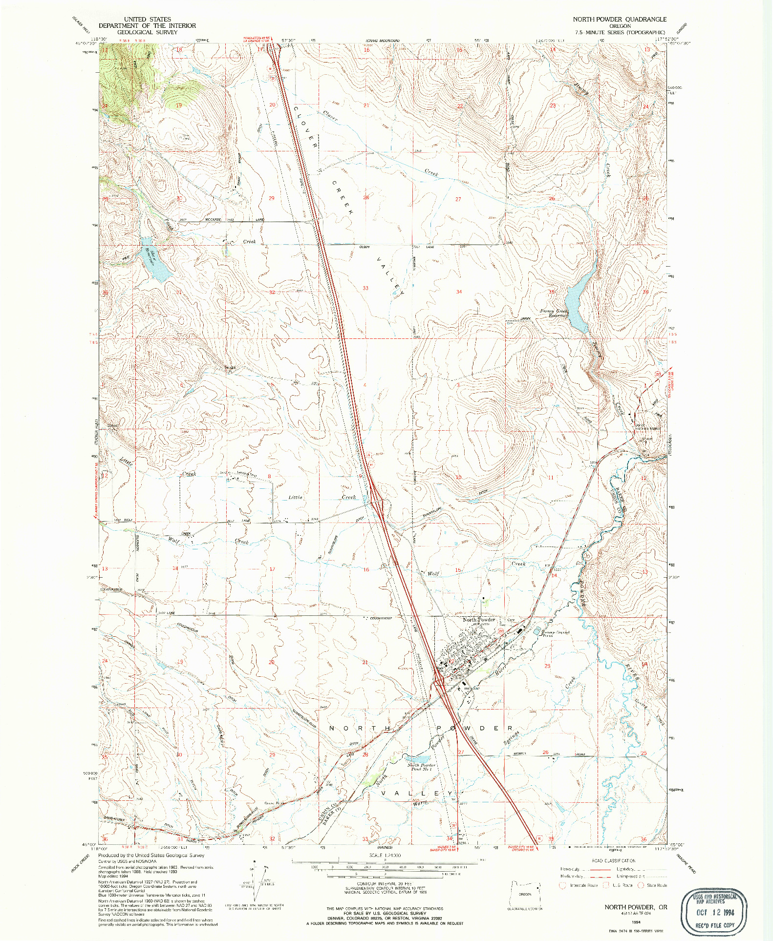 USGS 1:24000-SCALE QUADRANGLE FOR NORTH POWDER, OR 1994