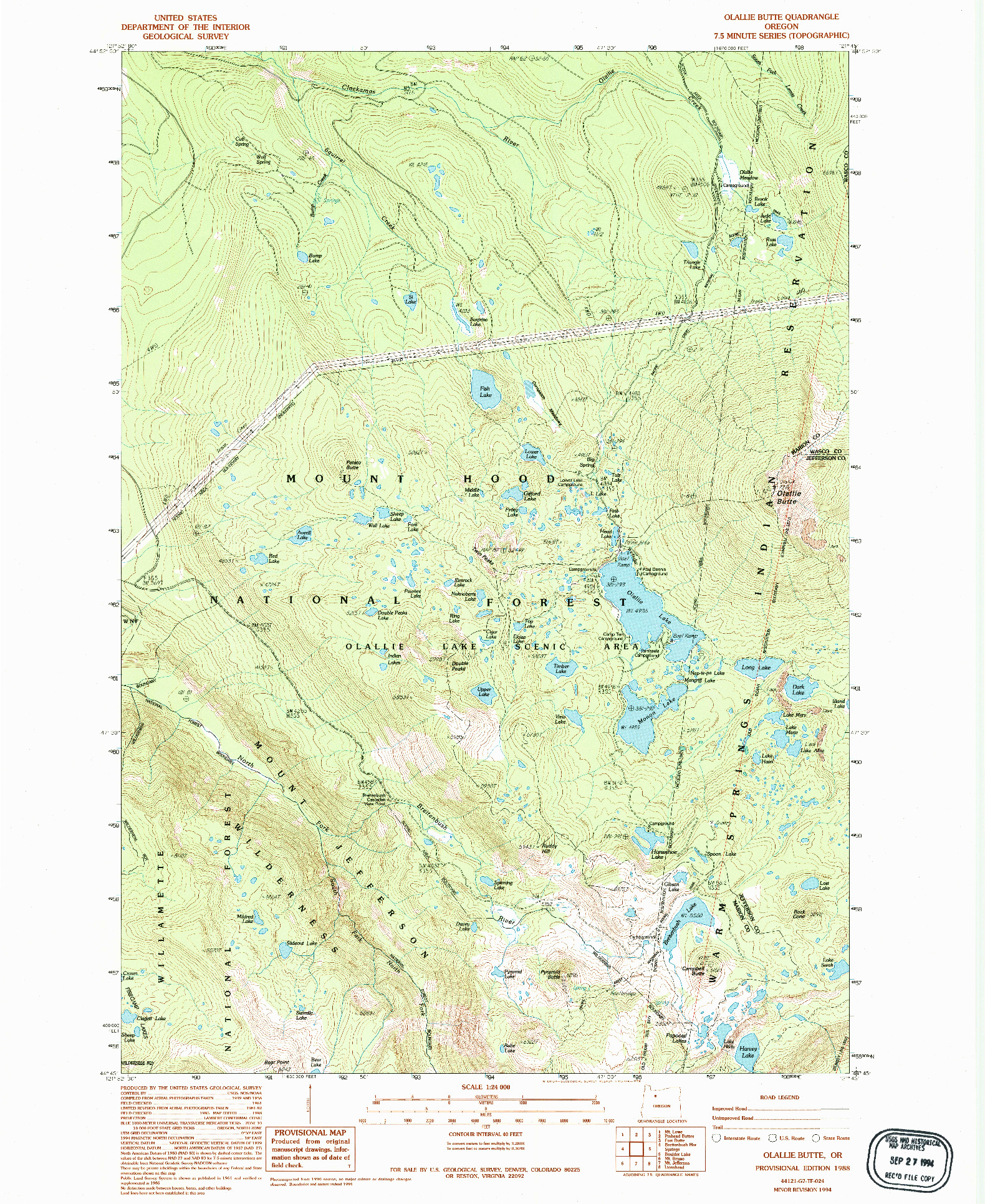 USGS 1:24000-SCALE QUADRANGLE FOR OLALLIE BUTTE, OR 1988