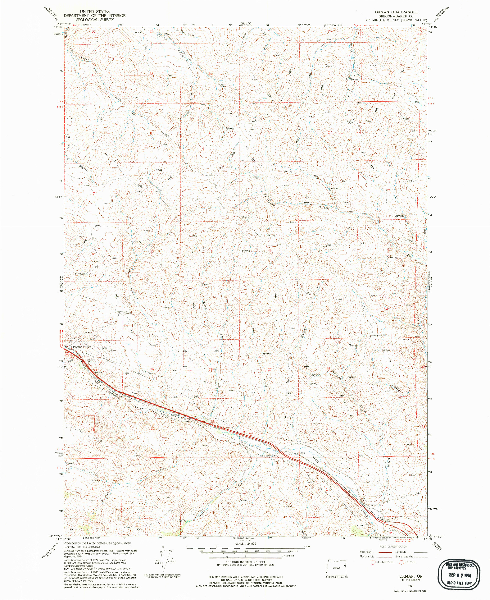 USGS 1:24000-SCALE QUADRANGLE FOR OXMAN, OR 1994