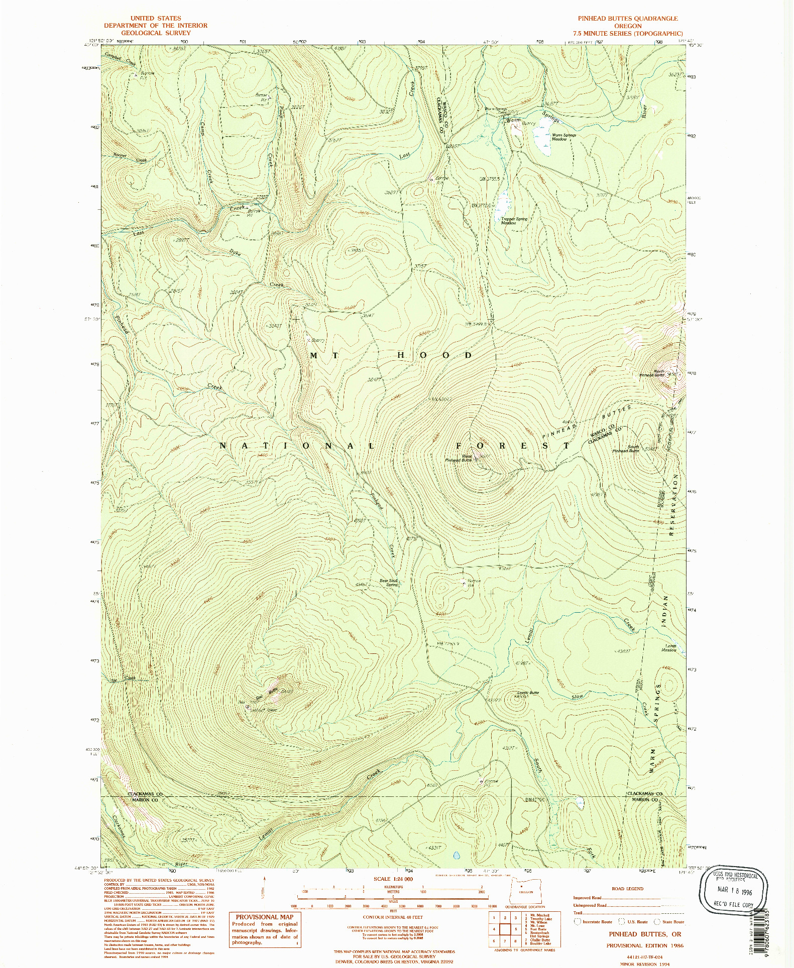 USGS 1:24000-SCALE QUADRANGLE FOR PINHEAD BUTTES, OR 1986