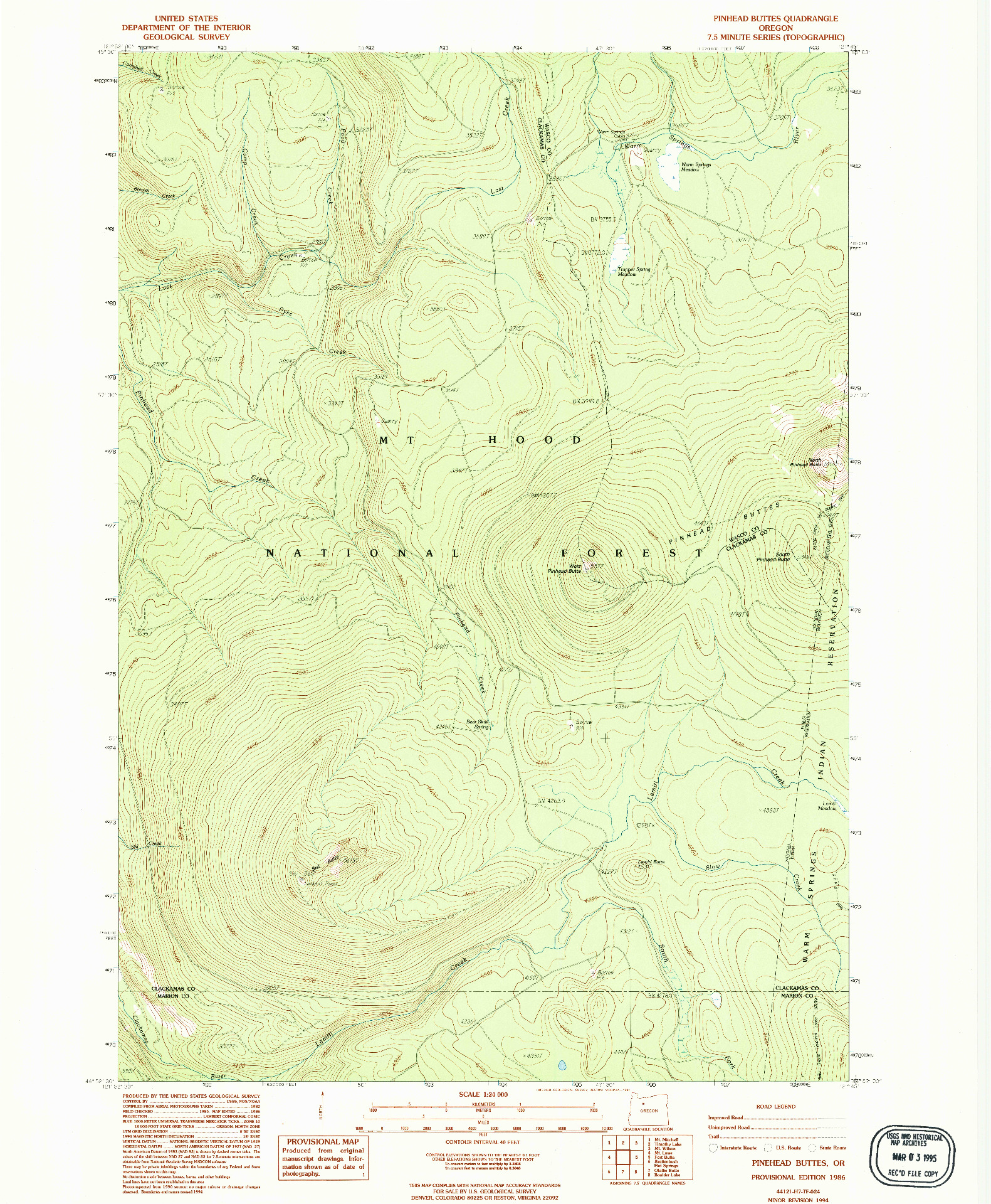 USGS 1:24000-SCALE QUADRANGLE FOR PINHEAD BUTTES, OR 1986