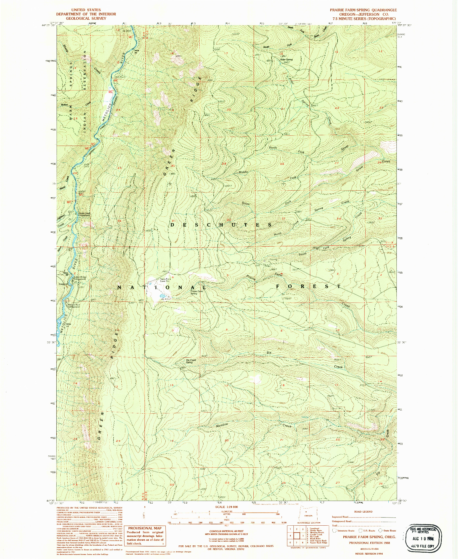 USGS 1:24000-SCALE QUADRANGLE FOR PRAIRIE FARM SPRING, OR 1988