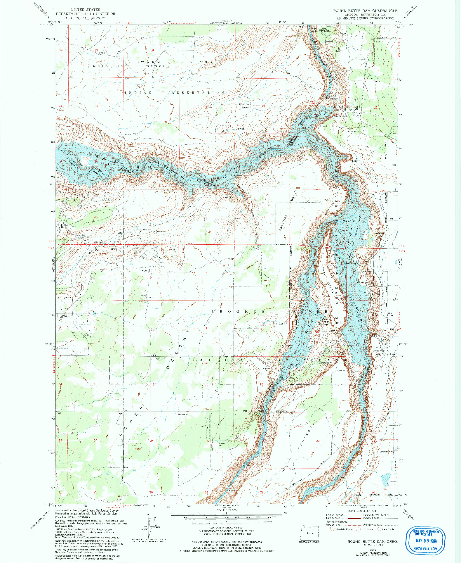 USGS 1:24000-SCALE QUADRANGLE FOR ROUND BUTTE DAM, OR 1985