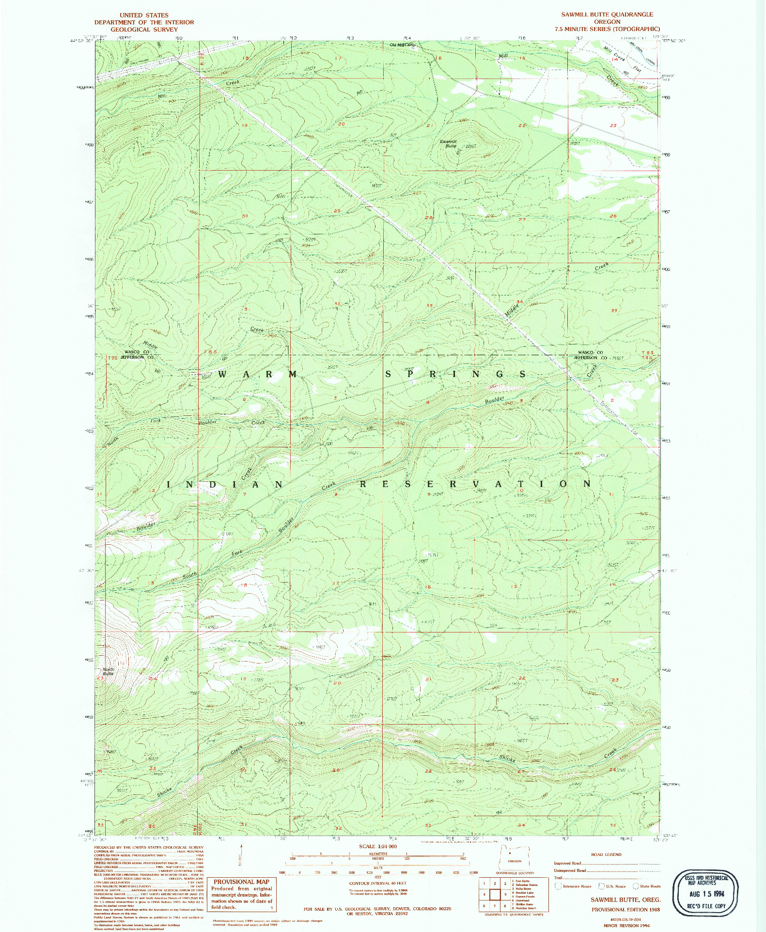 USGS 1:24000-SCALE QUADRANGLE FOR SAWMILL BUTTE, OR 1988