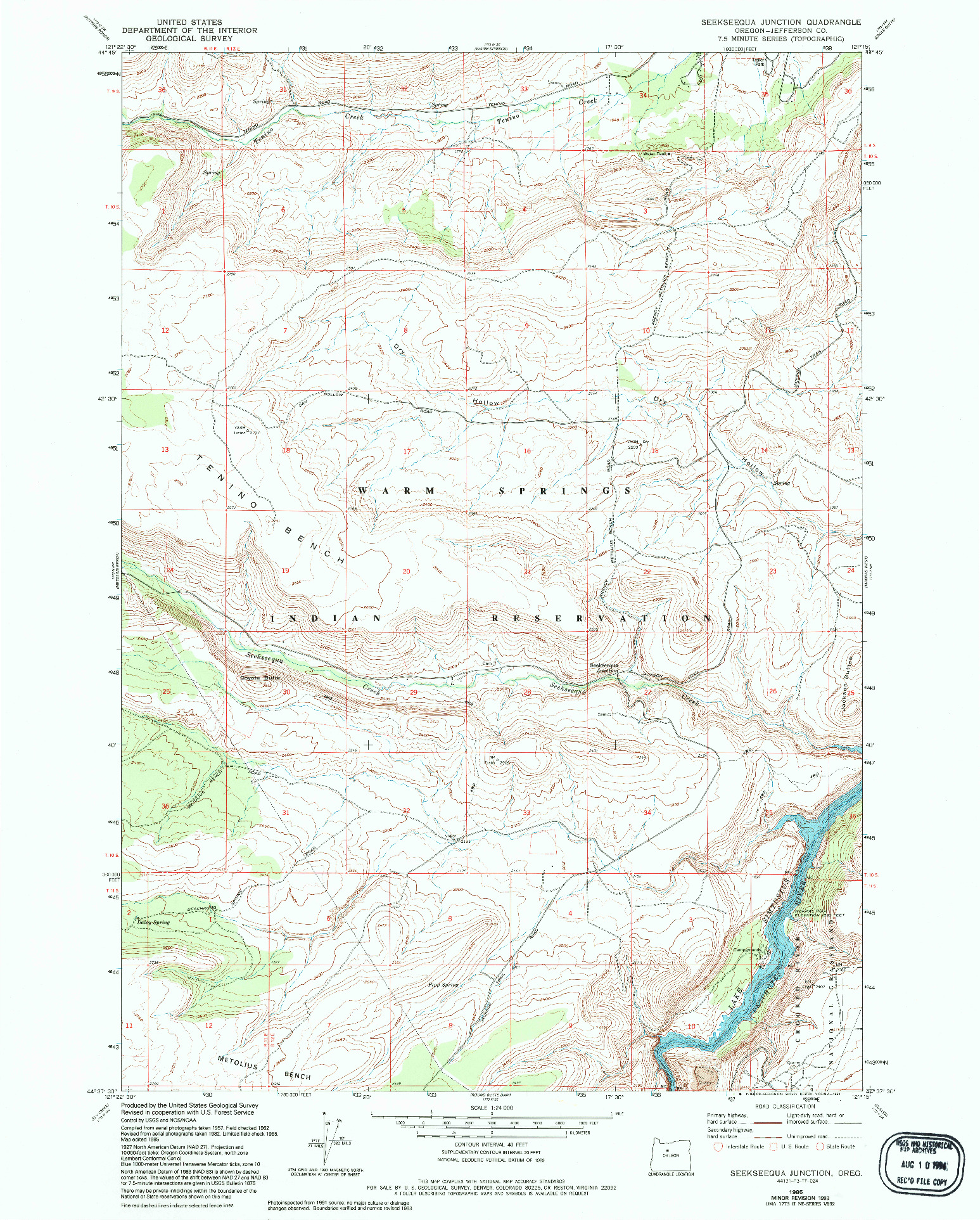 USGS 1:24000-SCALE QUADRANGLE FOR SEEKSEEQUA JUNCTION, OR 1985