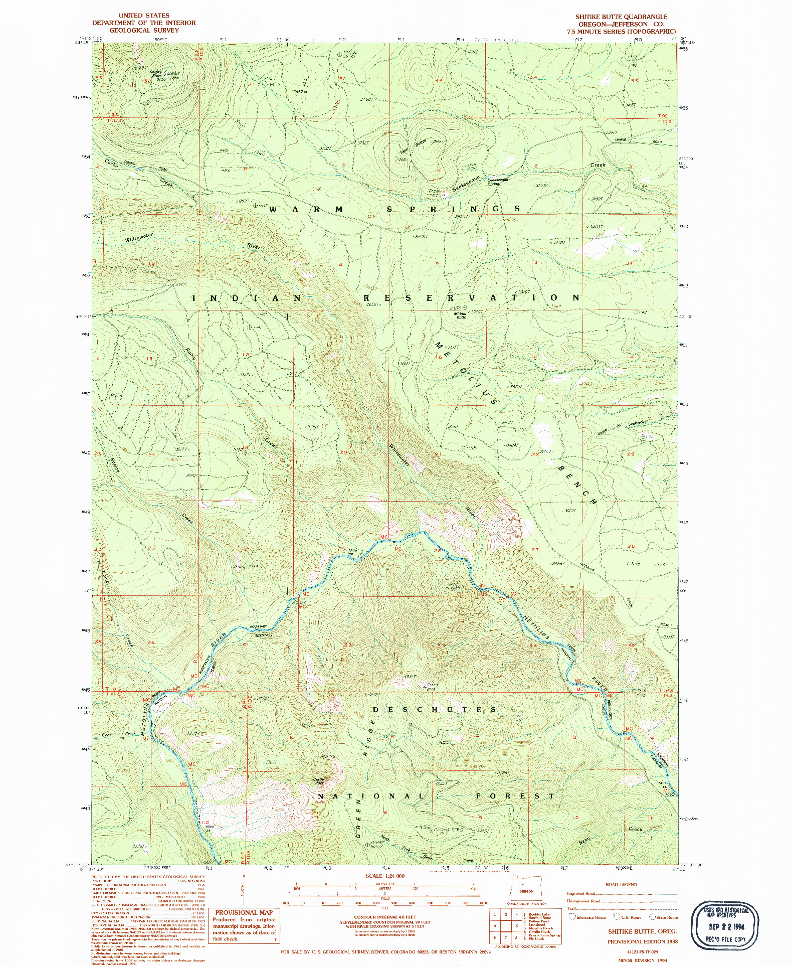 USGS 1:24000-SCALE QUADRANGLE FOR SHITIKE BUTTE, OR 1988