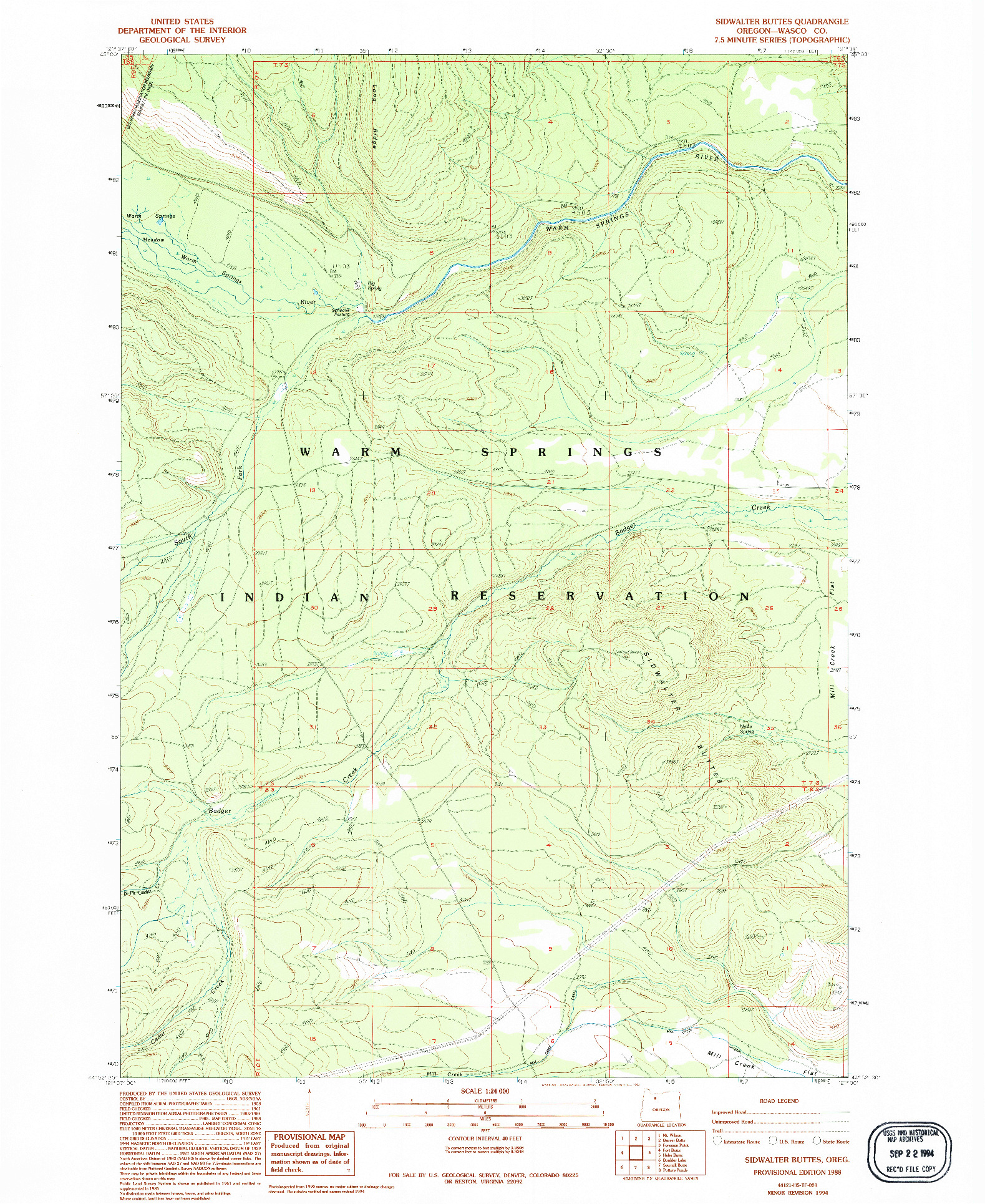 USGS 1:24000-SCALE QUADRANGLE FOR SIDWALTER BUTTES, OR 1988