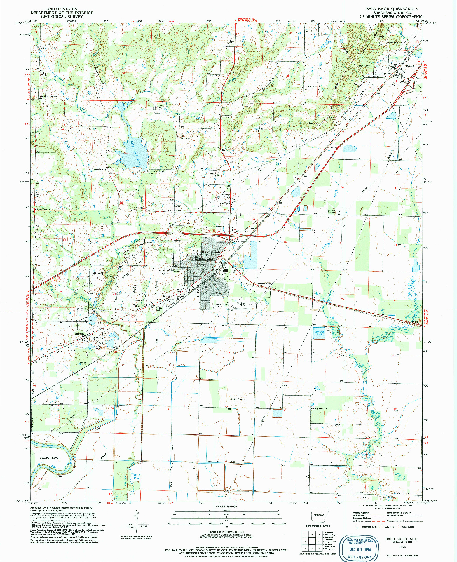 USGS 1:24000-SCALE QUADRANGLE FOR BALD KNOB, AR 1994