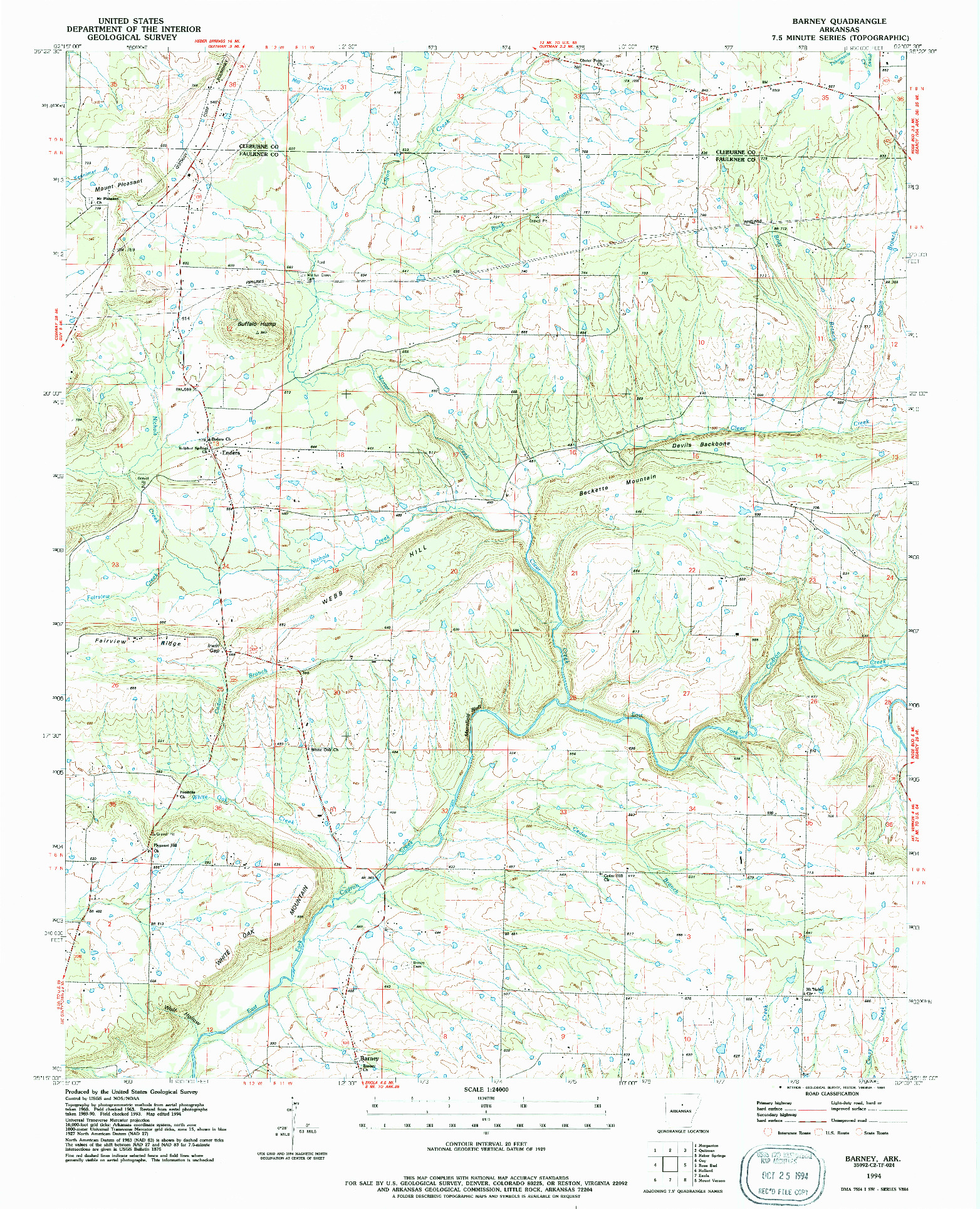 USGS 1:24000-SCALE QUADRANGLE FOR BARNEY, AR 1994