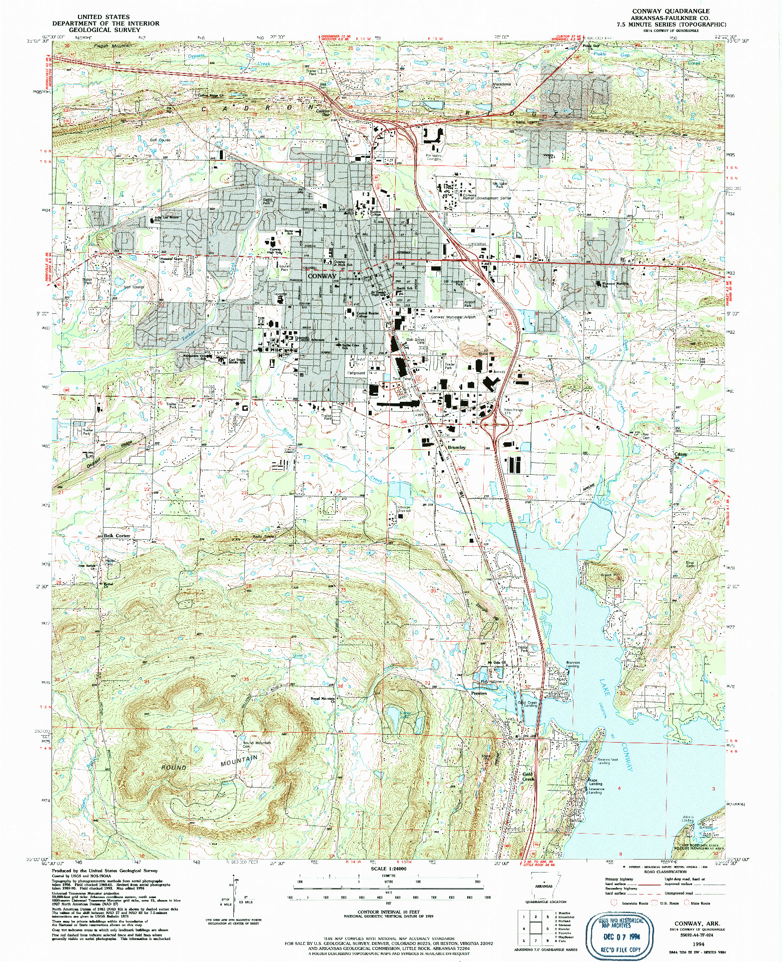 USGS 1:24000-SCALE QUADRANGLE FOR CONWAY, AR 1994