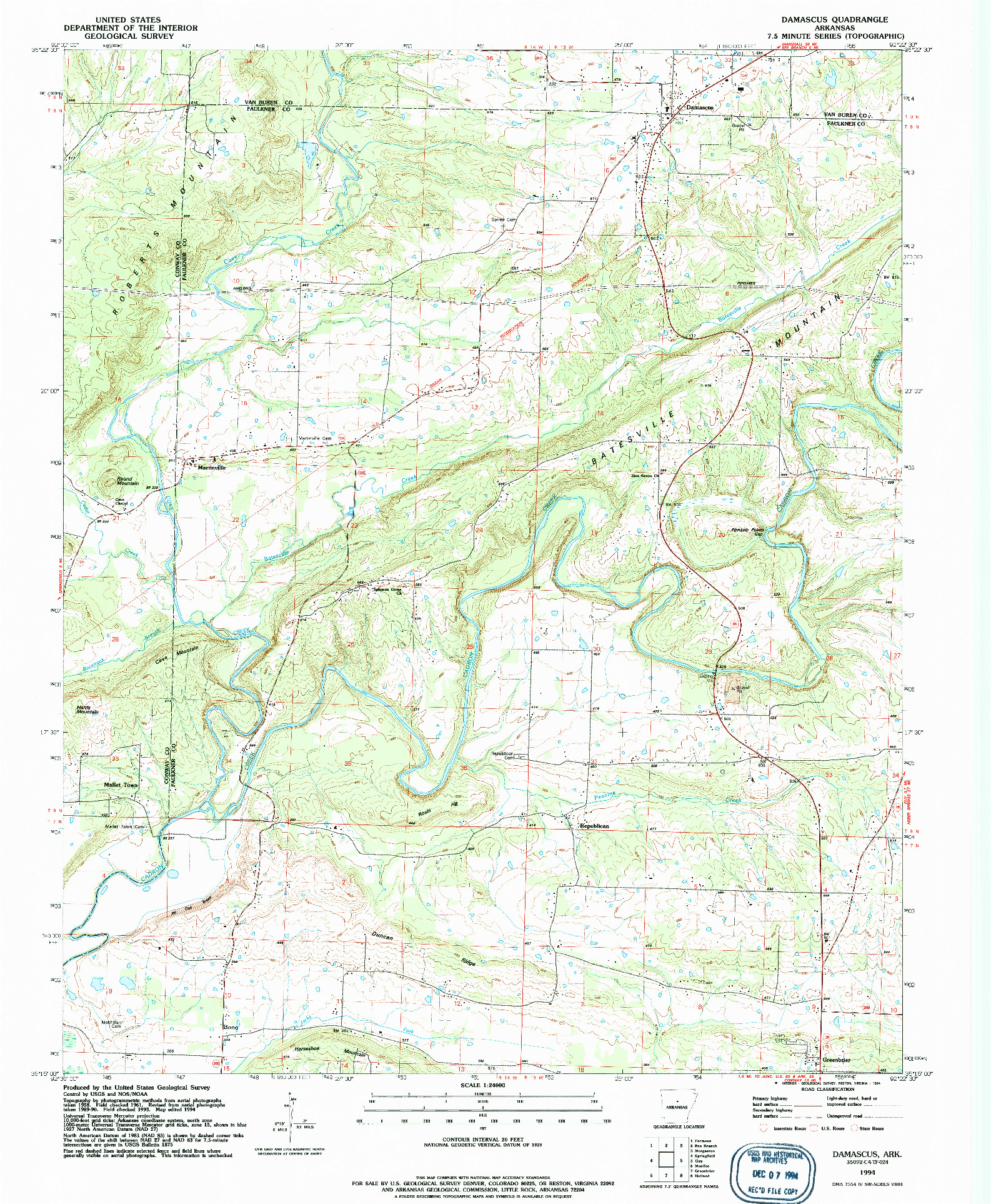 USGS 1:24000-SCALE QUADRANGLE FOR DAMASCUS, AR 1994