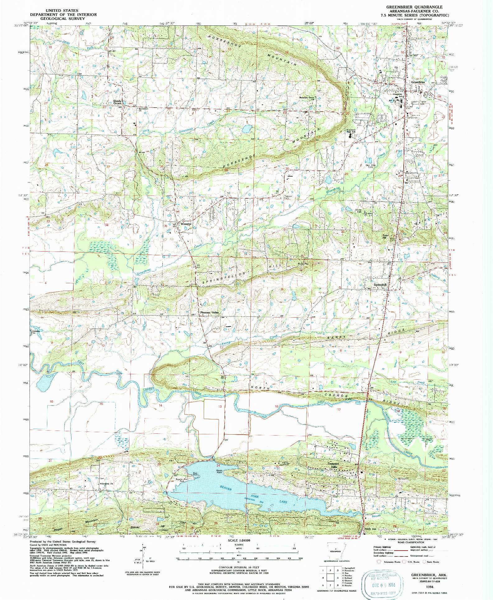 USGS 1:24000-SCALE QUADRANGLE FOR GREENBRIER, AR 1994