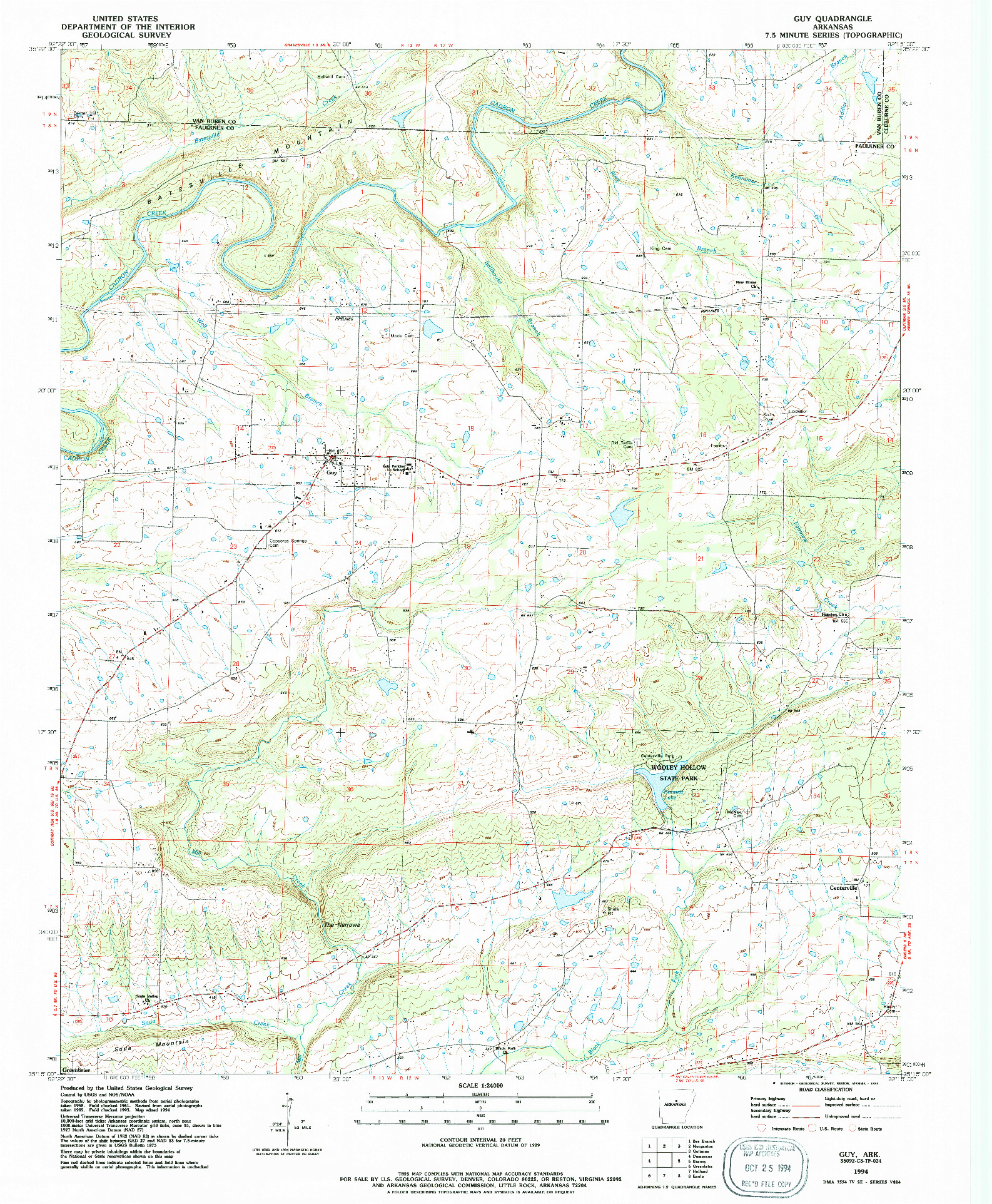 USGS 1:24000-SCALE QUADRANGLE FOR GUY, AR 1994