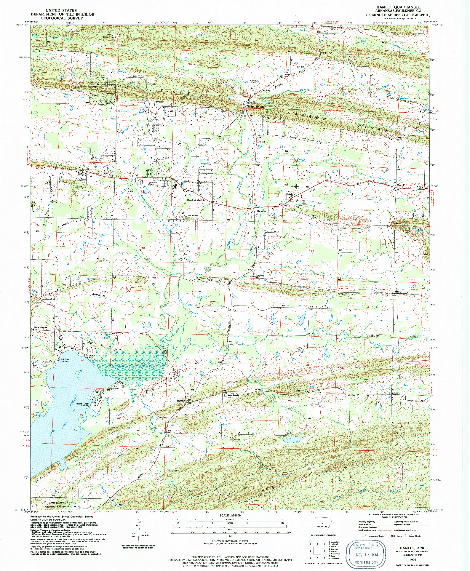 USGS 1:24000-SCALE QUADRANGLE FOR HAMLET, AR 1994