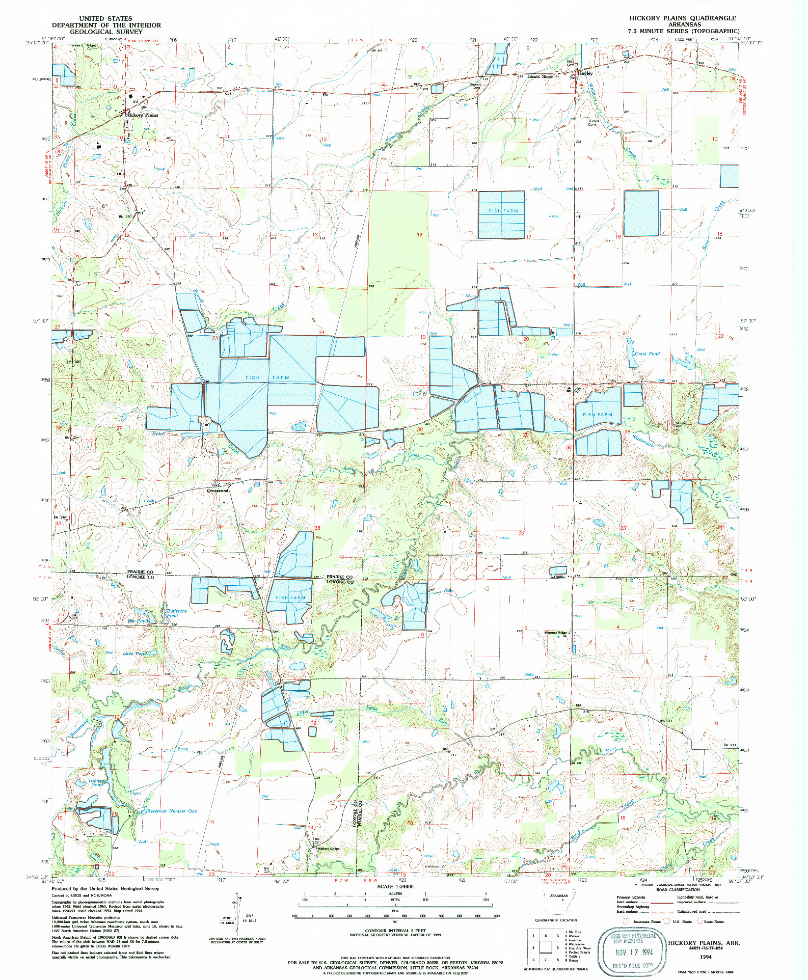 USGS 1:24000-SCALE QUADRANGLE FOR HICKORY PLAINS, AR 1994