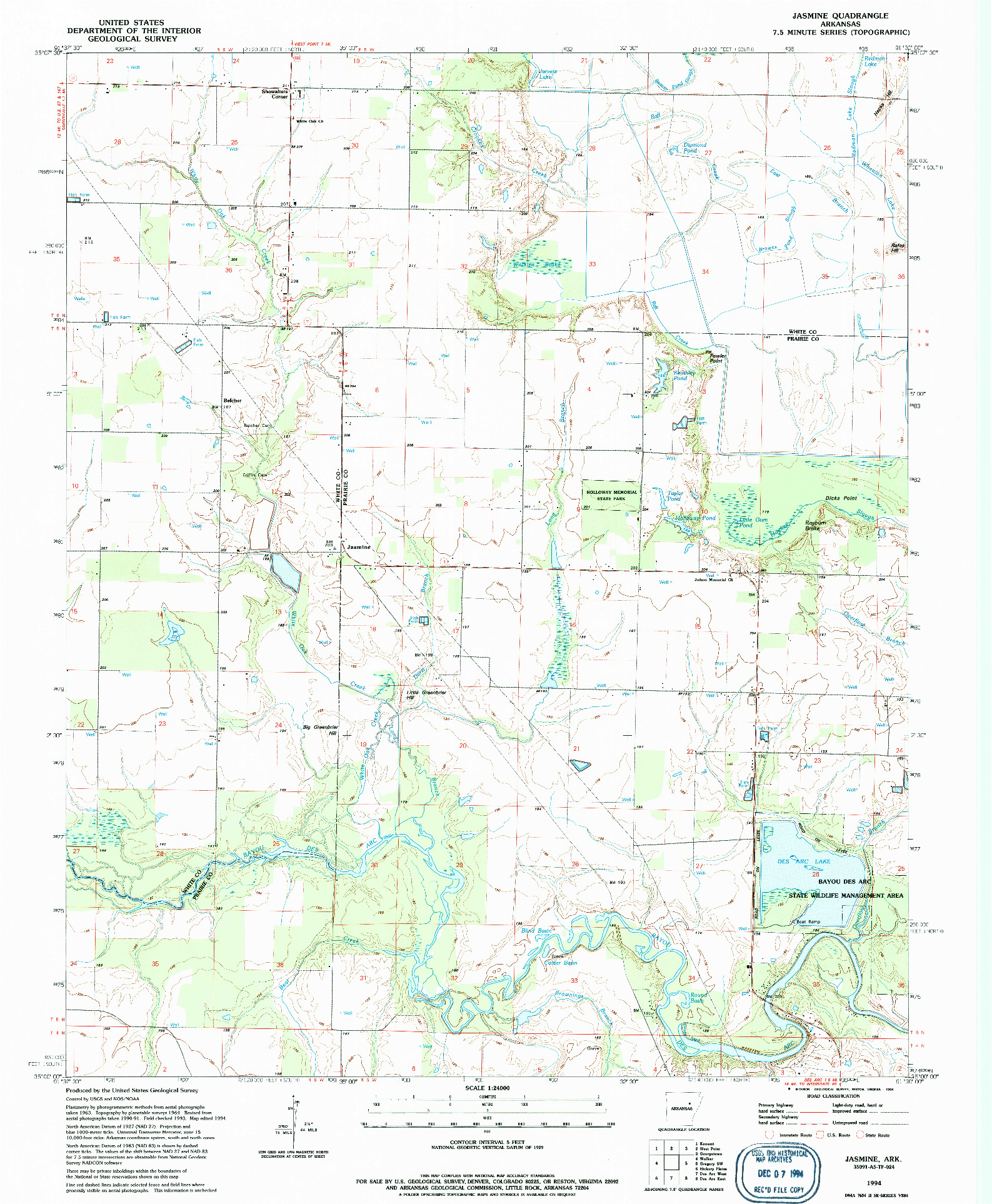 USGS 1:24000-SCALE QUADRANGLE FOR JASMINE, AR 1994