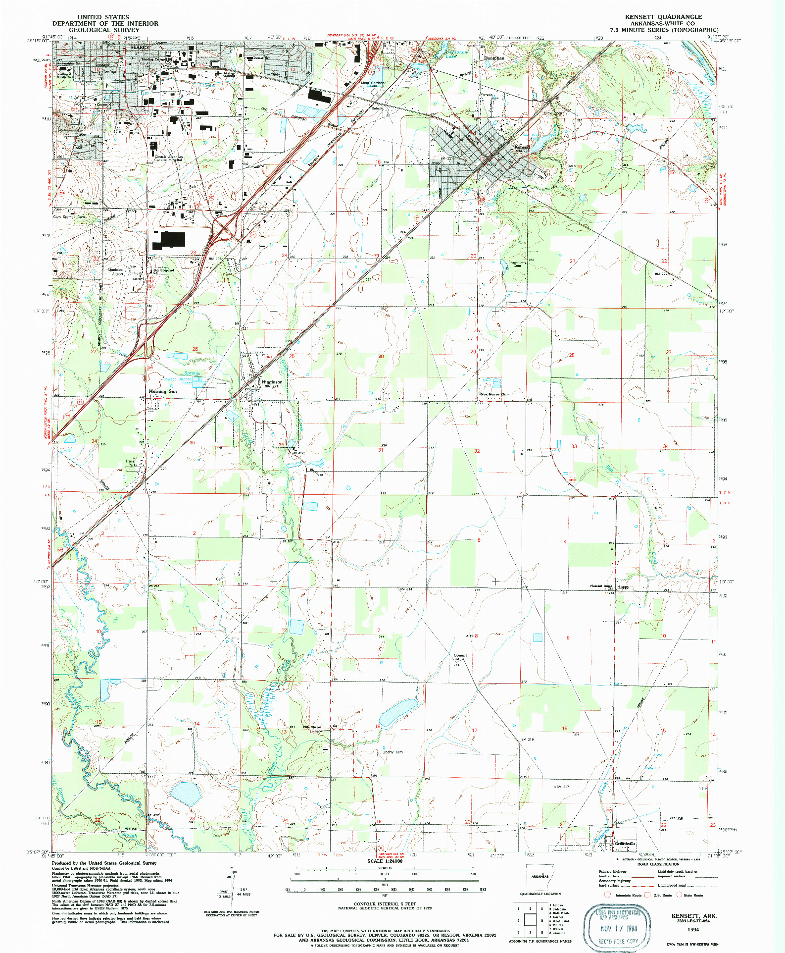 USGS 1:24000-SCALE QUADRANGLE FOR KENSETT, AR 1994