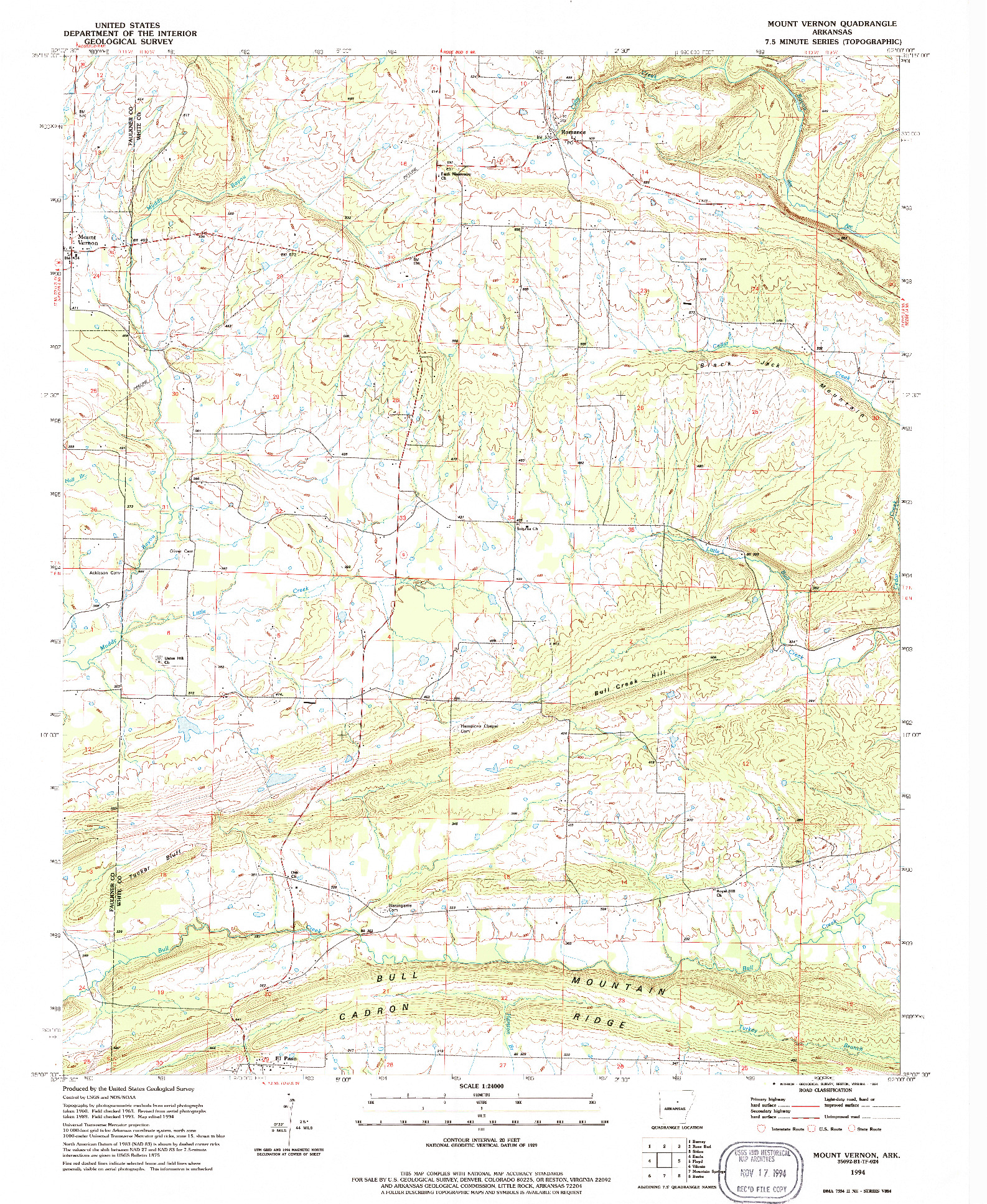 USGS 1:24000-SCALE QUADRANGLE FOR MOUNT VERNON, AR 1994