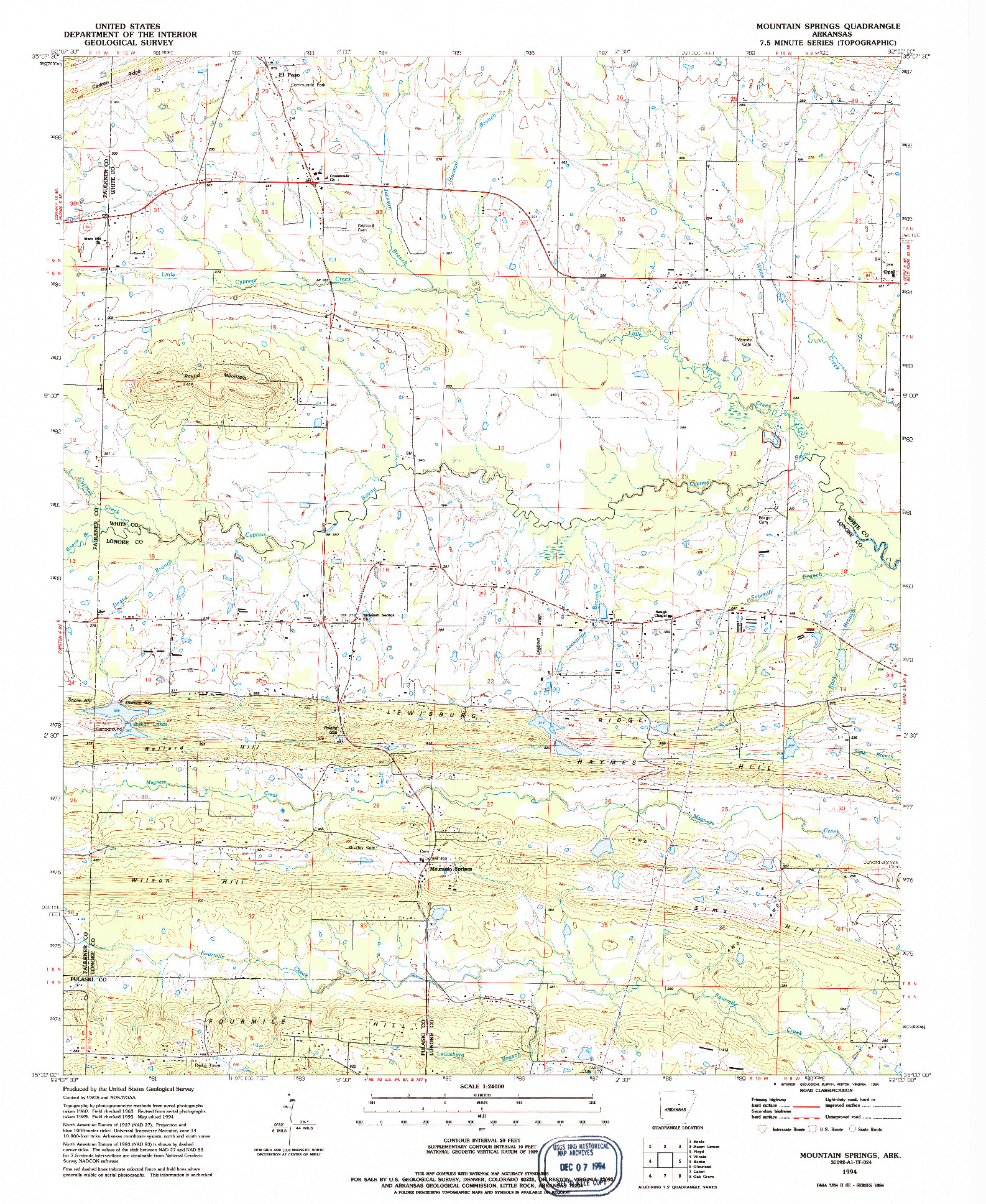 USGS 1:24000-SCALE QUADRANGLE FOR MOUNTAIN SPRINGS, AR 1994