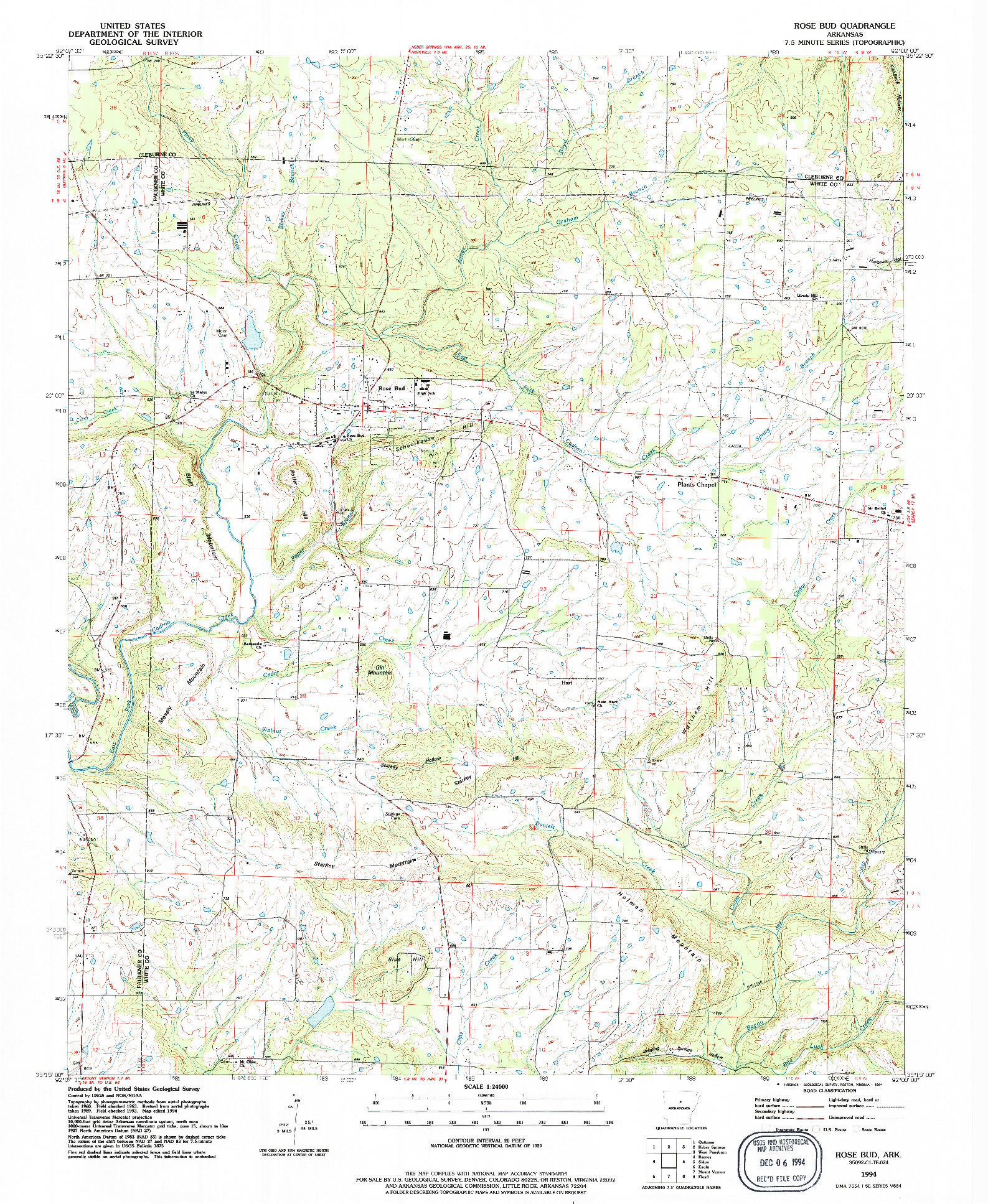 USGS 1:24000-SCALE QUADRANGLE FOR ROSE BUD, AR 1994