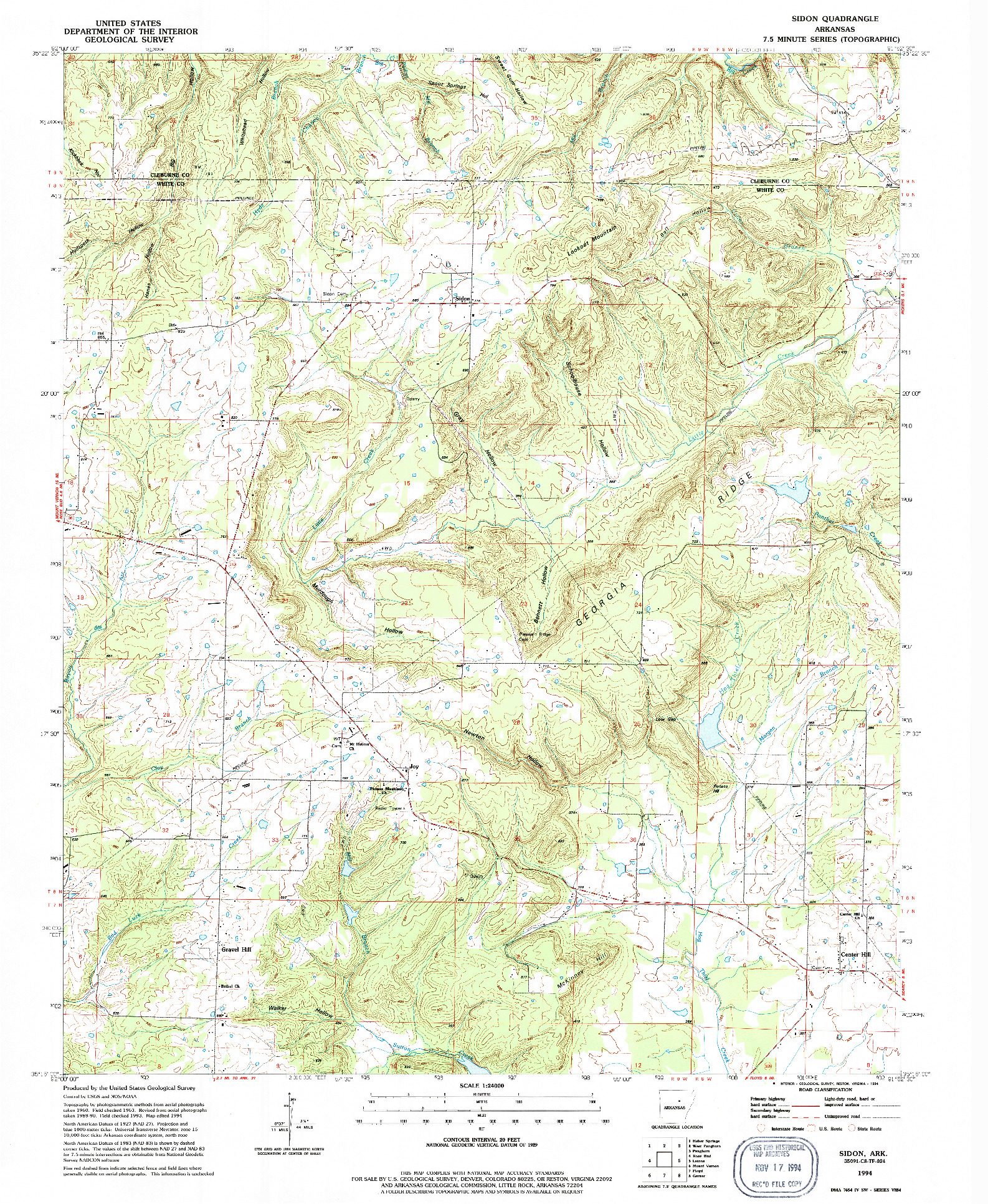 USGS 1:24000-SCALE QUADRANGLE FOR SIDON, AR 1994