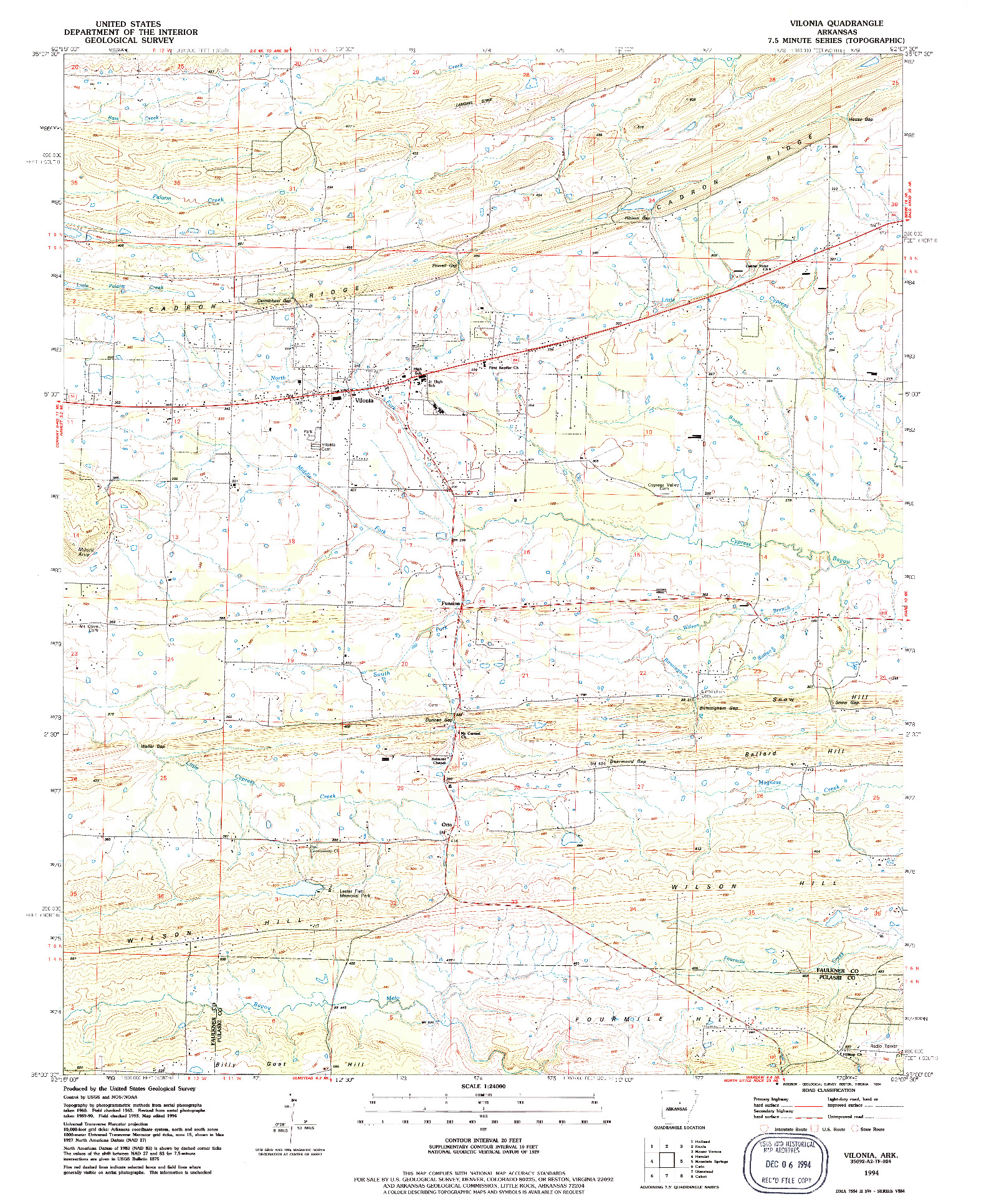 USGS 1:24000-SCALE QUADRANGLE FOR VILONIA, AR 1994