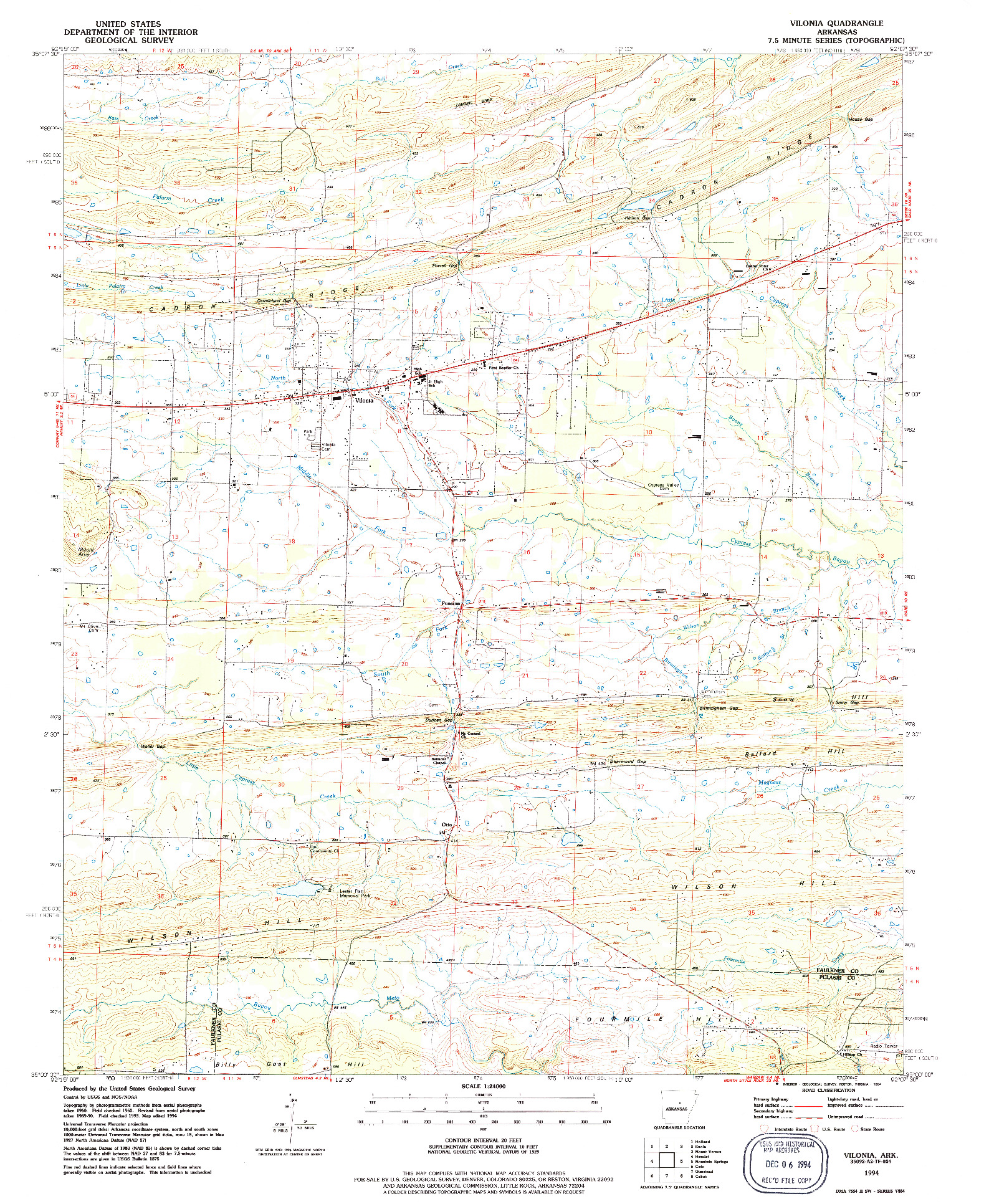 USGS 1:24000-SCALE QUADRANGLE FOR VILONIA, AR 1994