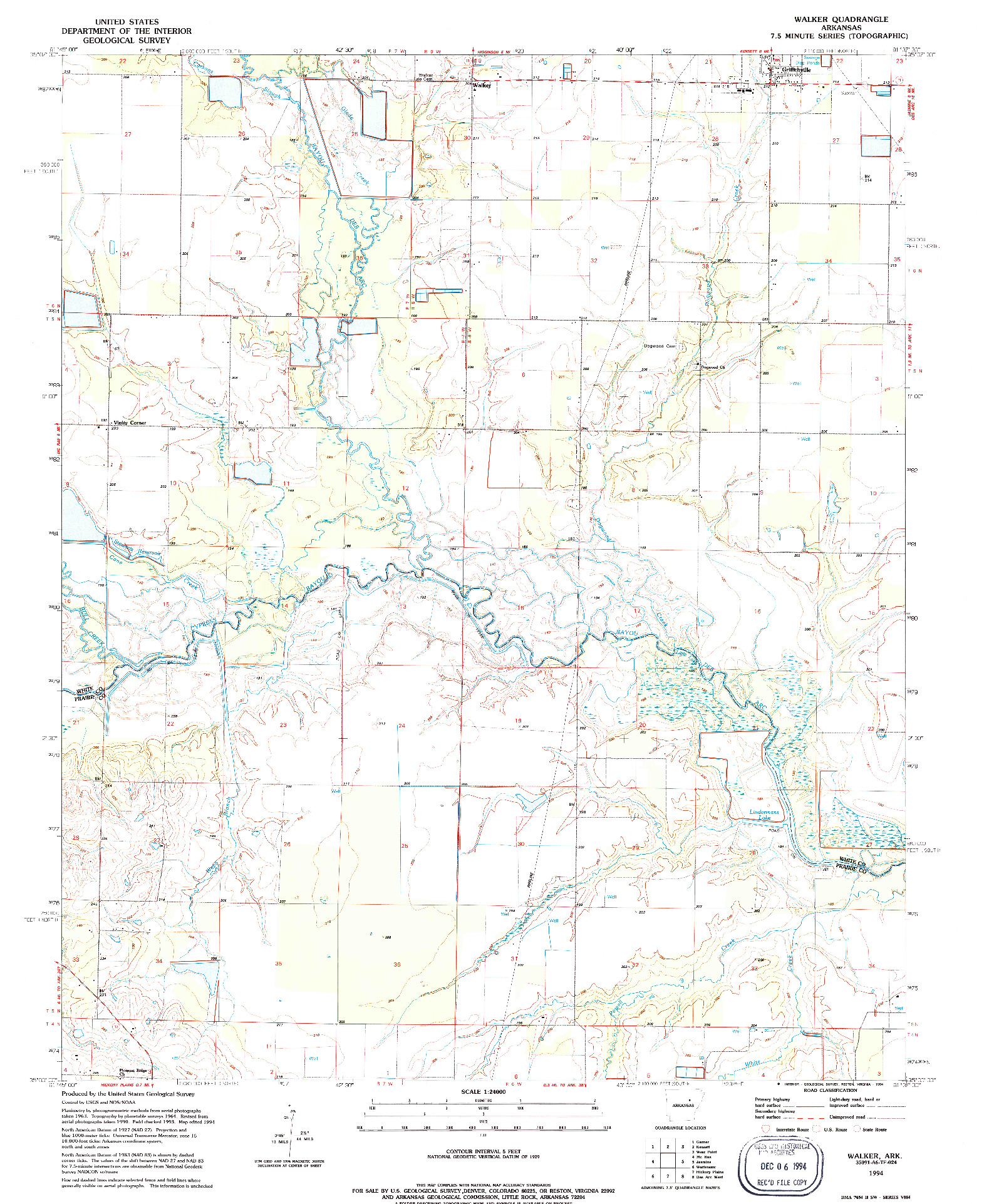 USGS 1:24000-SCALE QUADRANGLE FOR WALKER, AR 1994
