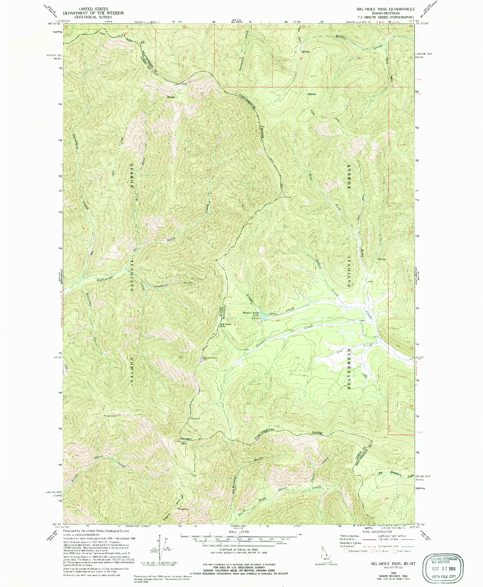 USGS 1:24000-SCALE QUADRANGLE FOR BIG HOLE PASS, ID 1966