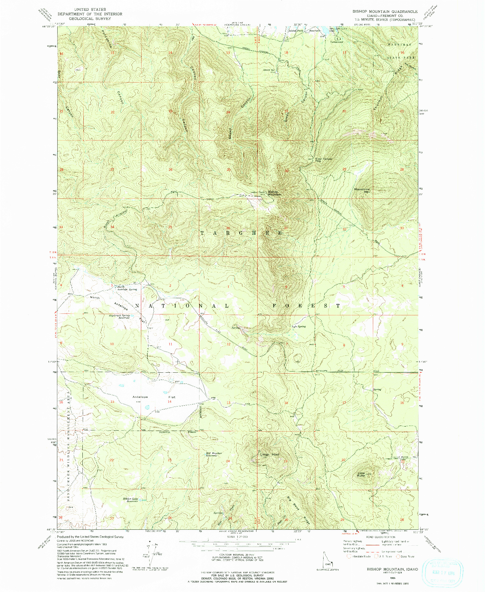 USGS 1:24000-SCALE QUADRANGLE FOR BISHOP MOUNTAIN, ID 1965