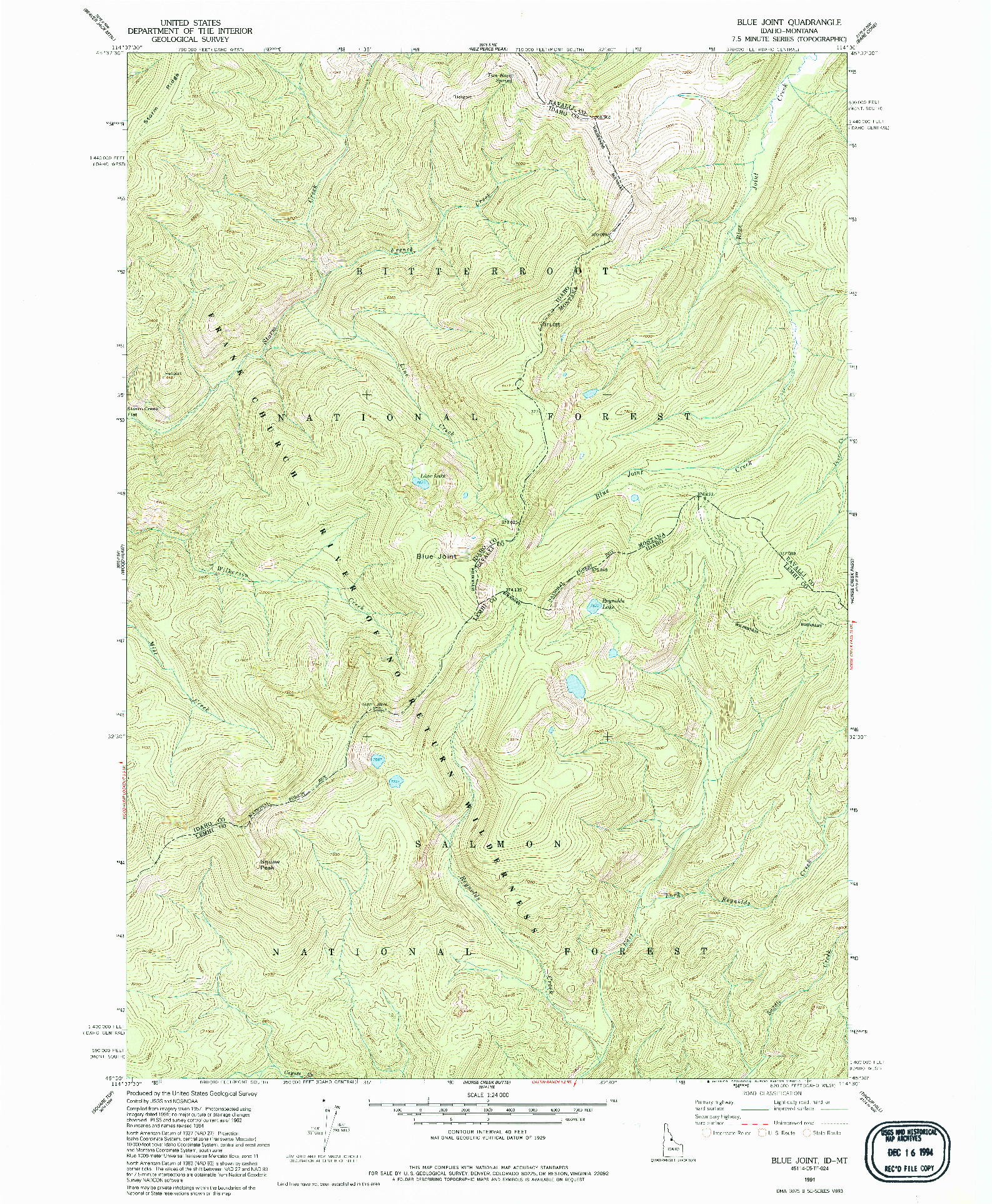 USGS 1:24000-SCALE QUADRANGLE FOR BLUE JOINT, ID 1991