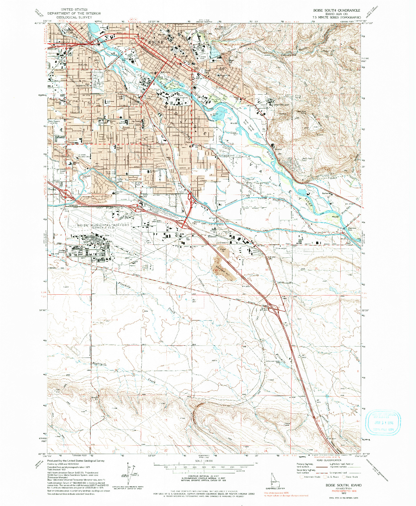 USGS 1:24000-SCALE QUADRANGLE FOR BOISE SOUTH, ID 1972