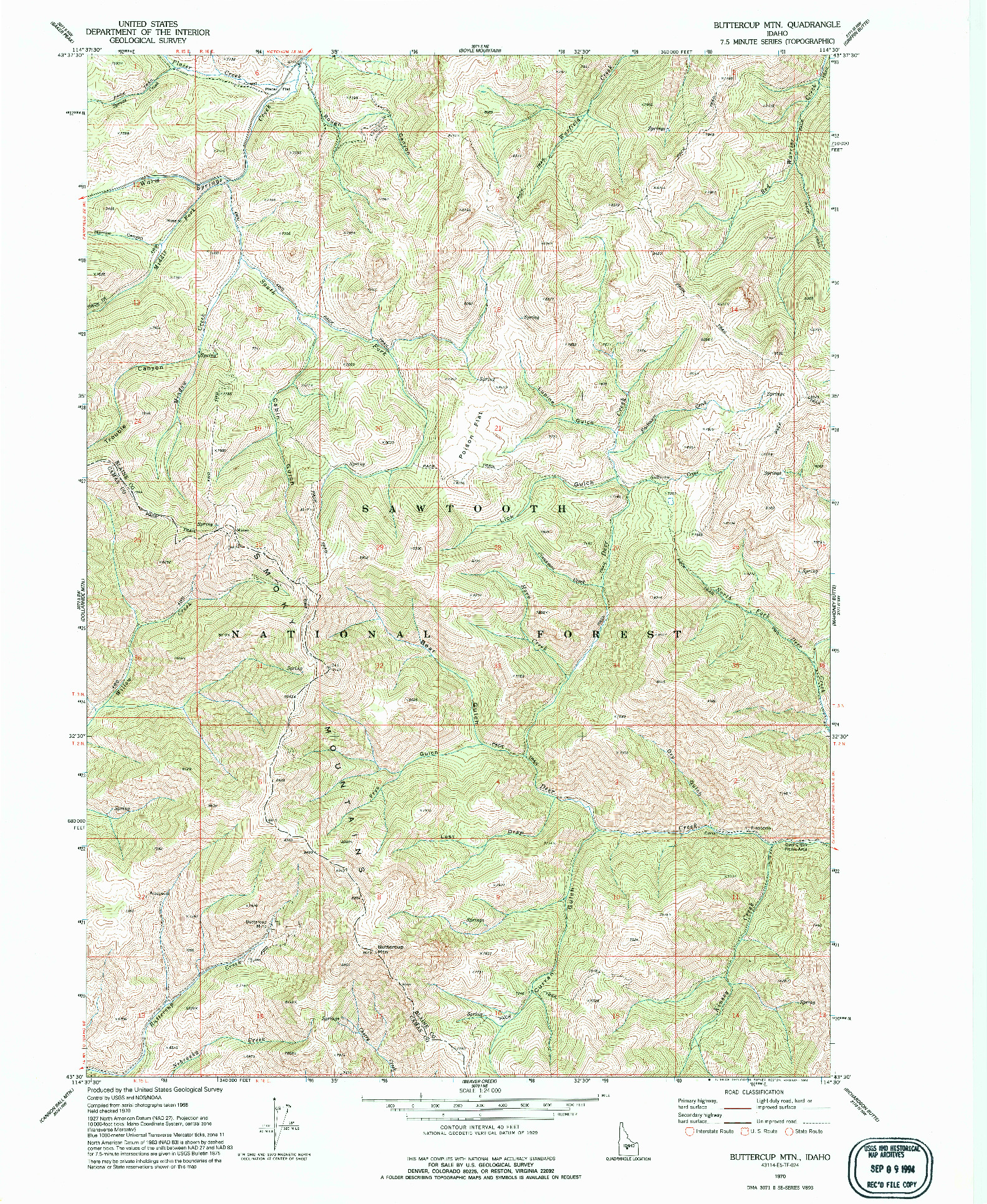 USGS 1:24000-SCALE QUADRANGLE FOR BUTTERCUP MTN, ID 1970