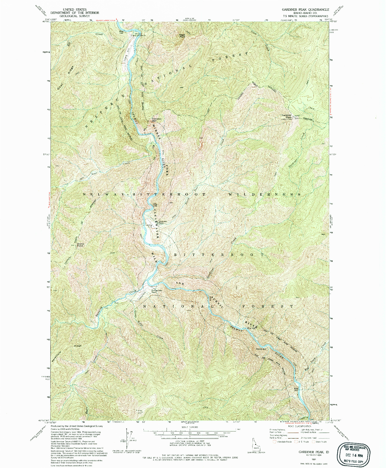 USGS 1:24000-SCALE QUADRANGLE FOR GARDINER PEAK, ID 1991