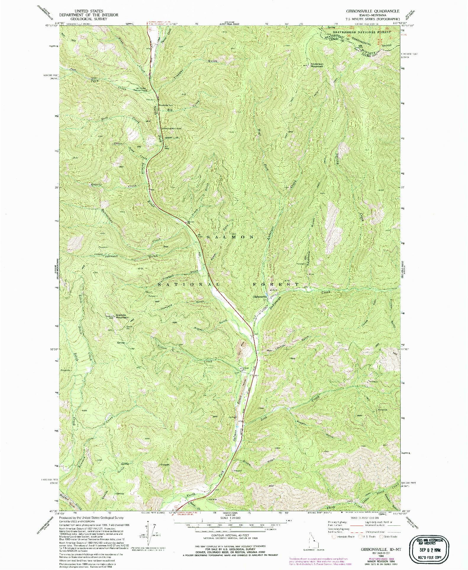 USGS 1:24000-SCALE QUADRANGLE FOR GIBBONSVILLE, ID 1966