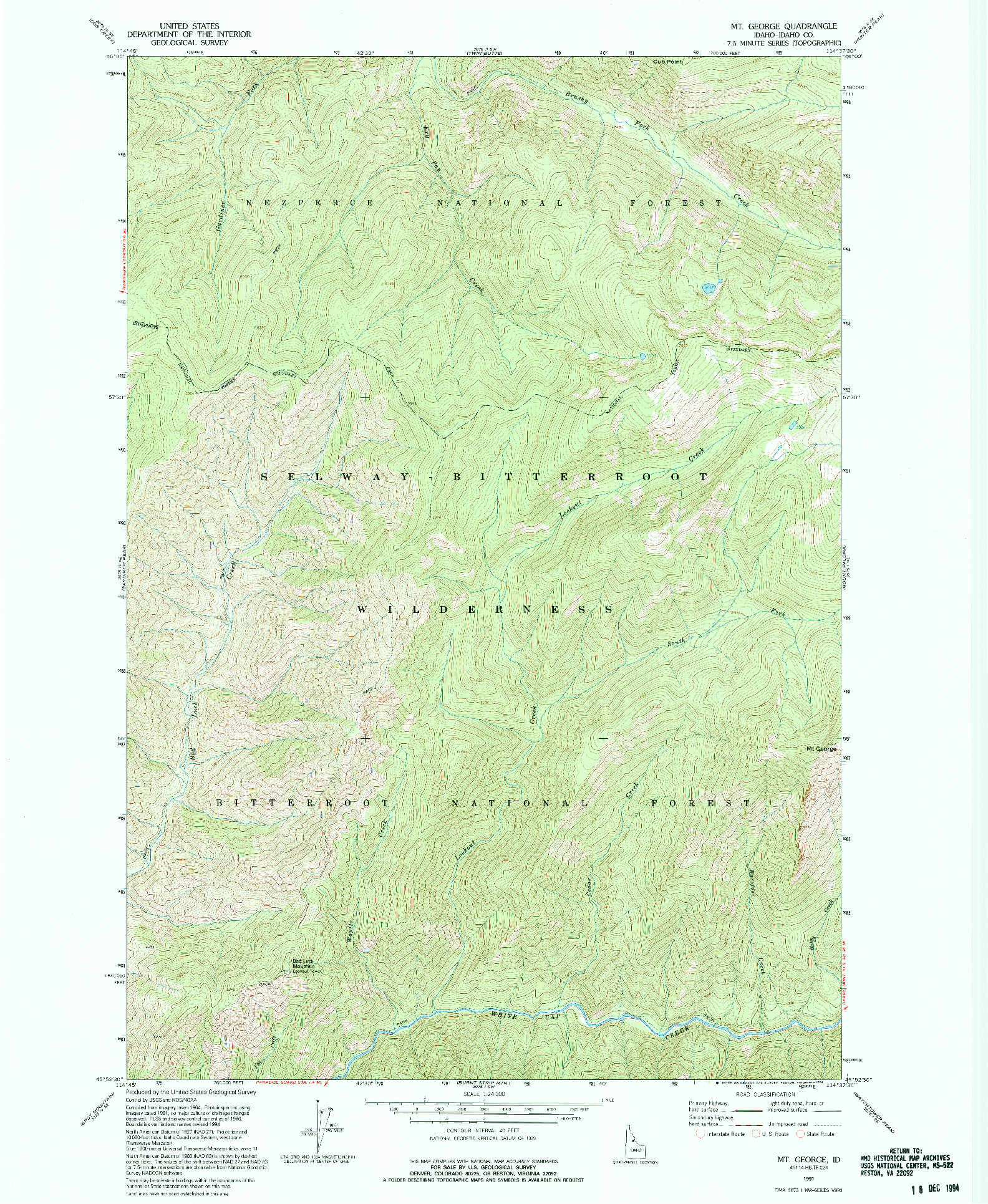USGS 1:24000-SCALE QUADRANGLE FOR MT GEORGE, ID 1991