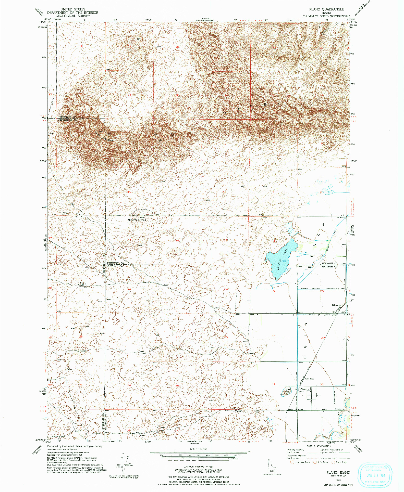 USGS 1:24000-SCALE QUADRANGLE FOR PLANO, ID 1951