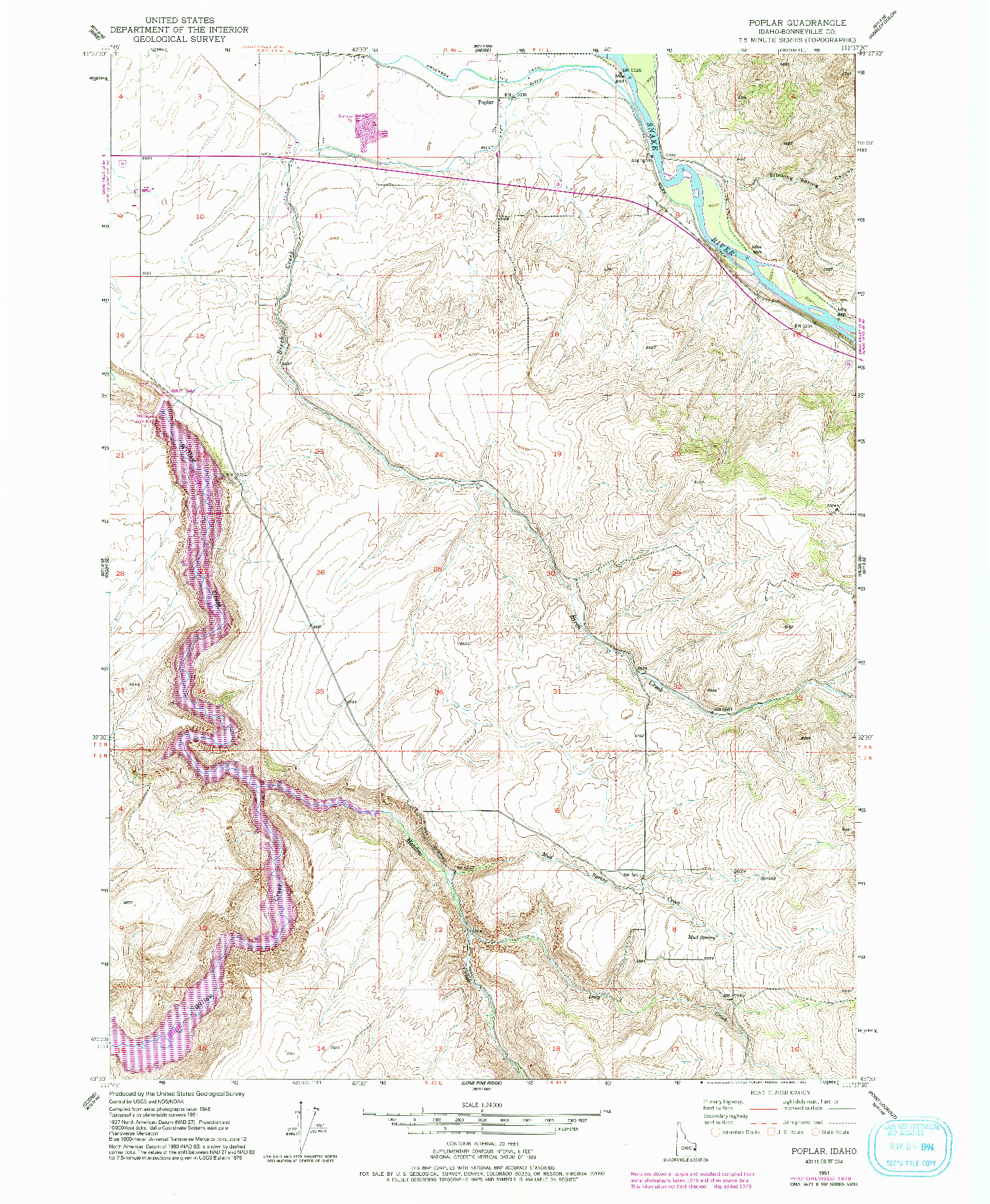 USGS 1:24000-SCALE QUADRANGLE FOR POPLAR, ID 1951