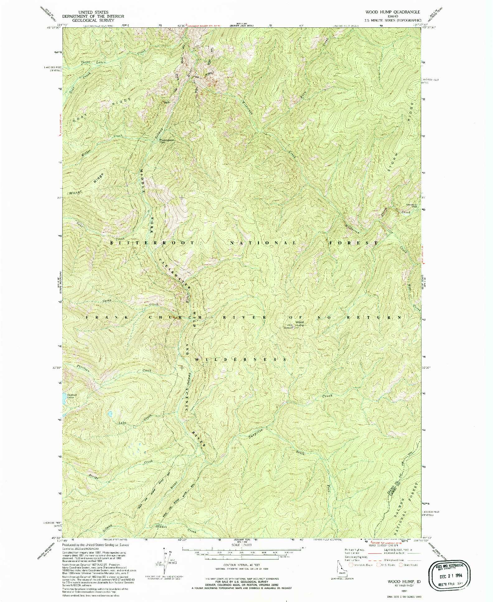 USGS 1:24000-SCALE QUADRANGLE FOR WOOD HUMP, ID 1991