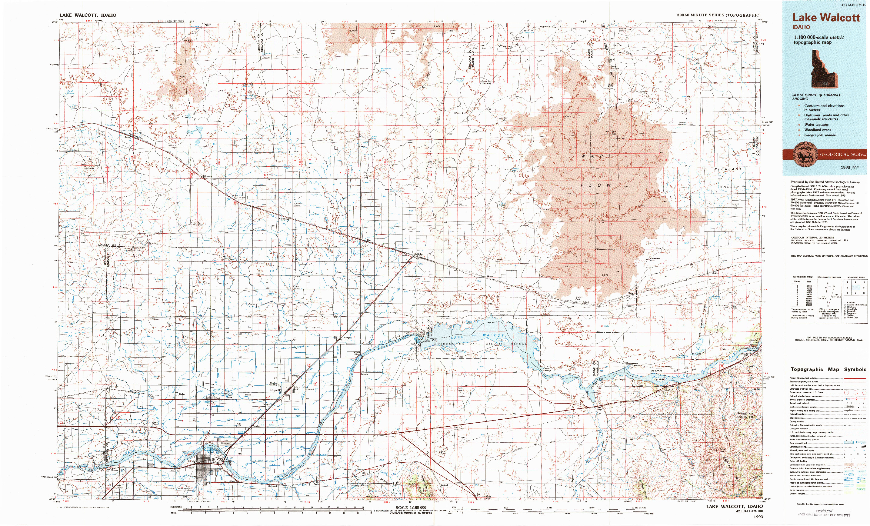USGS 1:100000-SCALE QUADRANGLE FOR LAKE WALCOTT, ID 1993