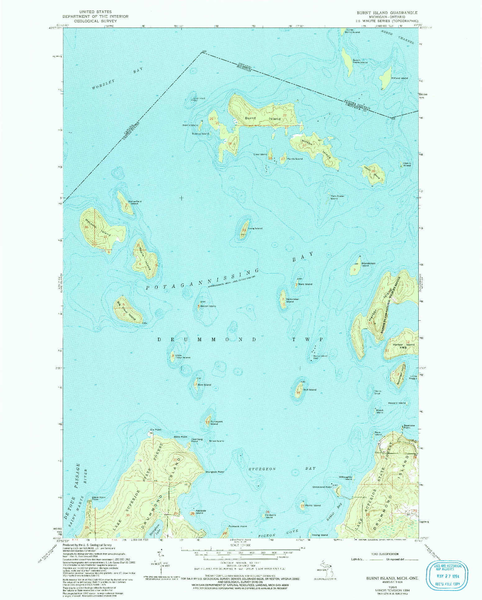USGS 1:24000-SCALE QUADRANGLE FOR BURNT ISLAND, MI 1964