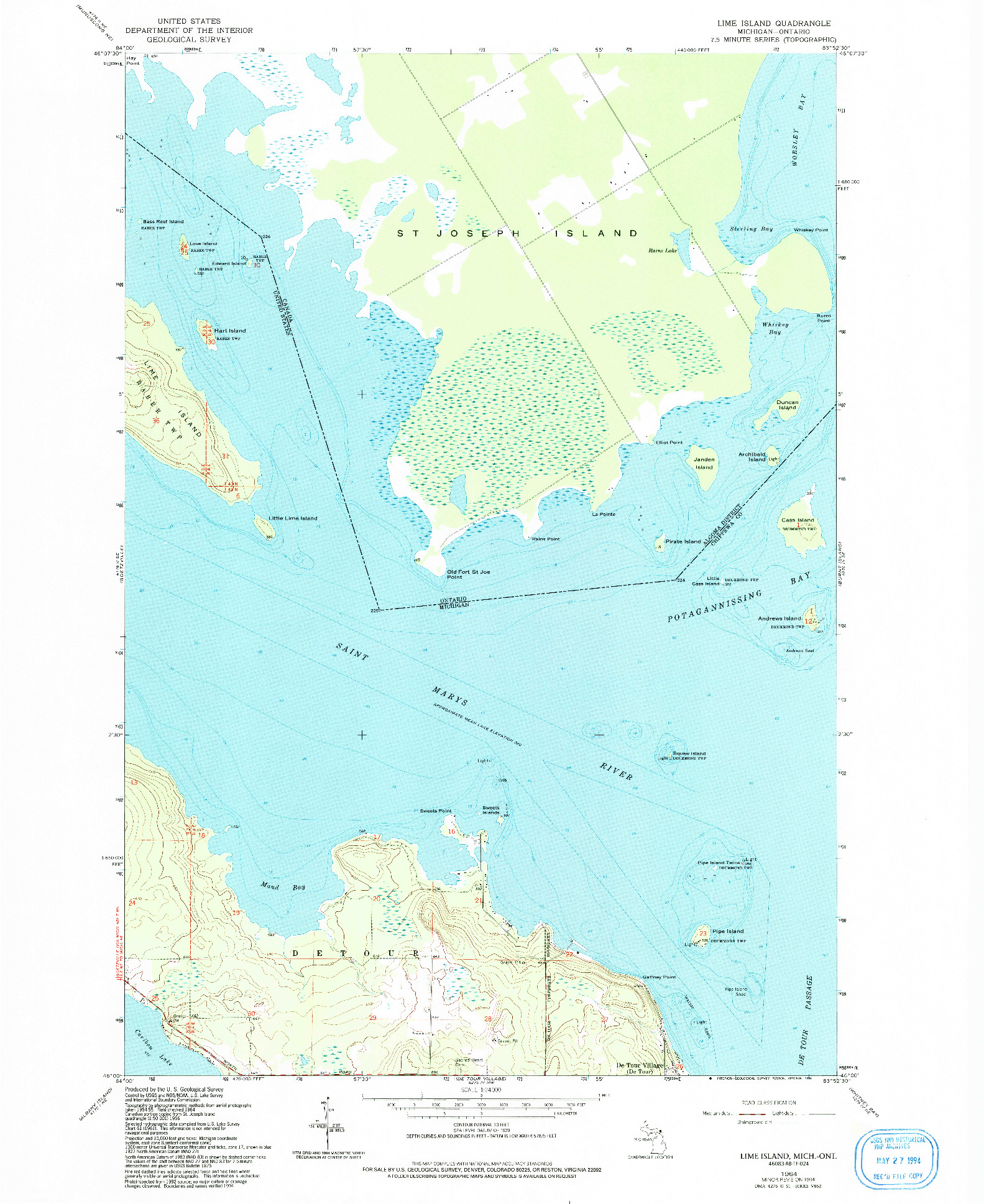 USGS 1:24000-SCALE QUADRANGLE FOR LIME ISLAND, MI 1964