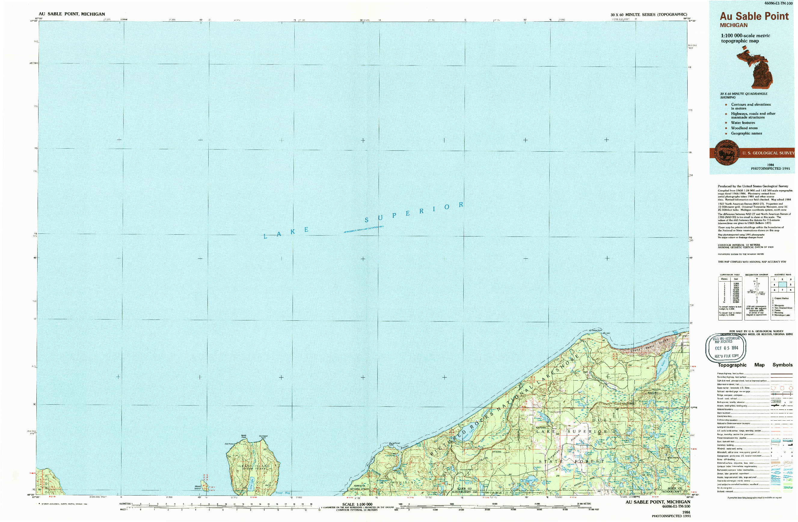 USGS 1:100000-SCALE QUADRANGLE FOR AU SABLE POINT, MI 1984